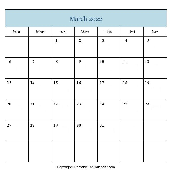 March 2022 Blank Calendar [Free Printable Template]
