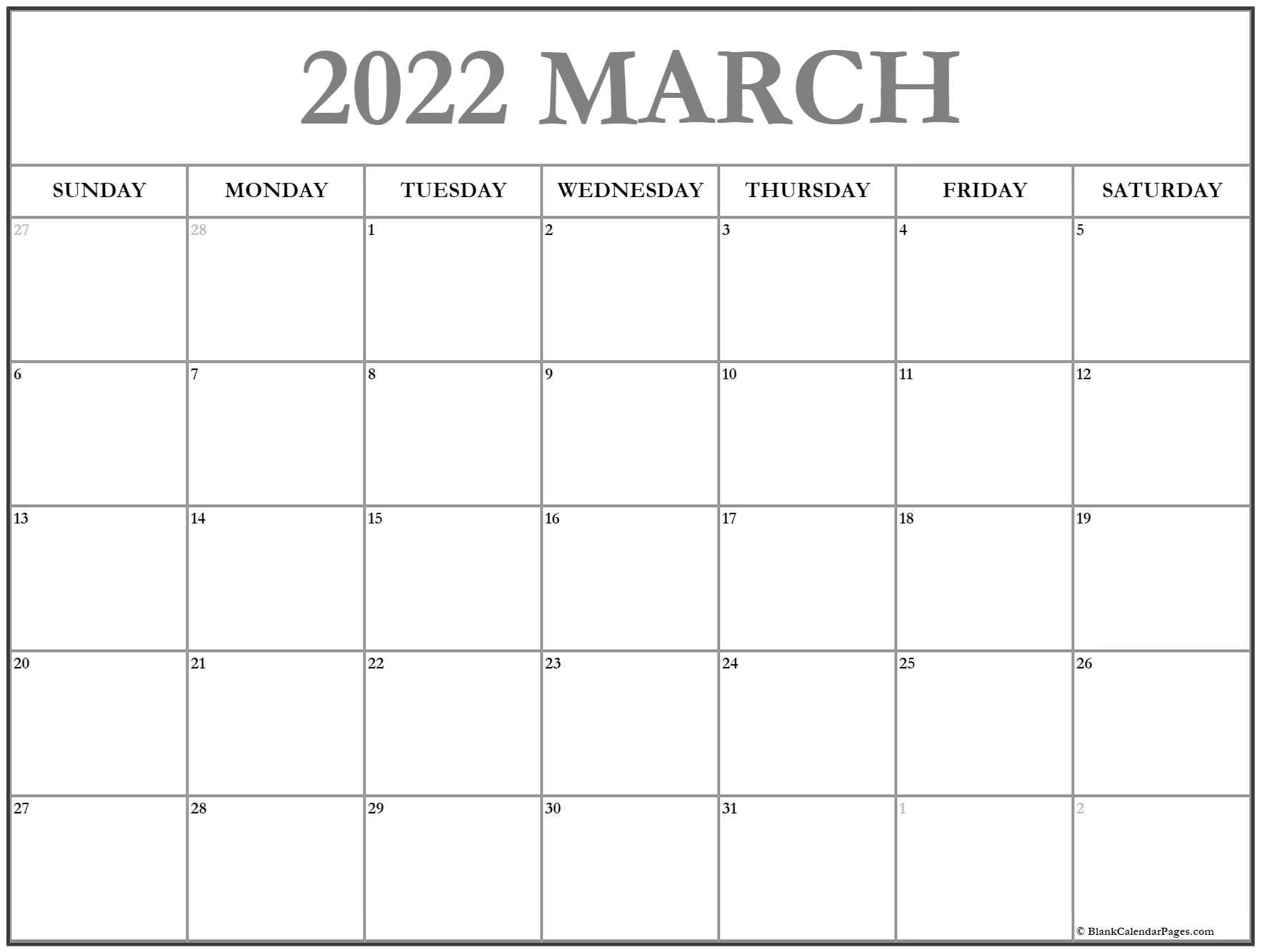 March 2022 Calendar | Free Printable Calendar Templates