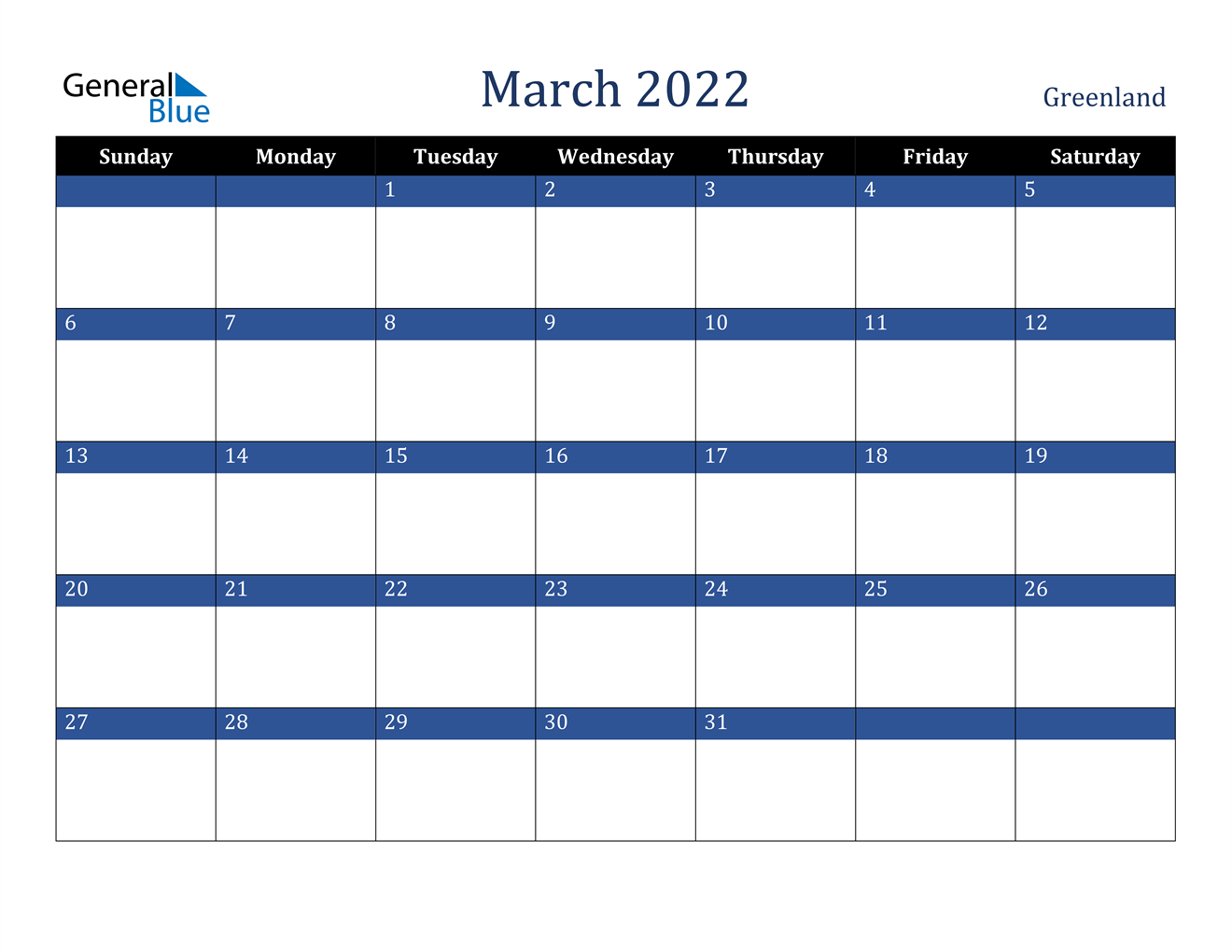 March 2022 Calendar - Greenland