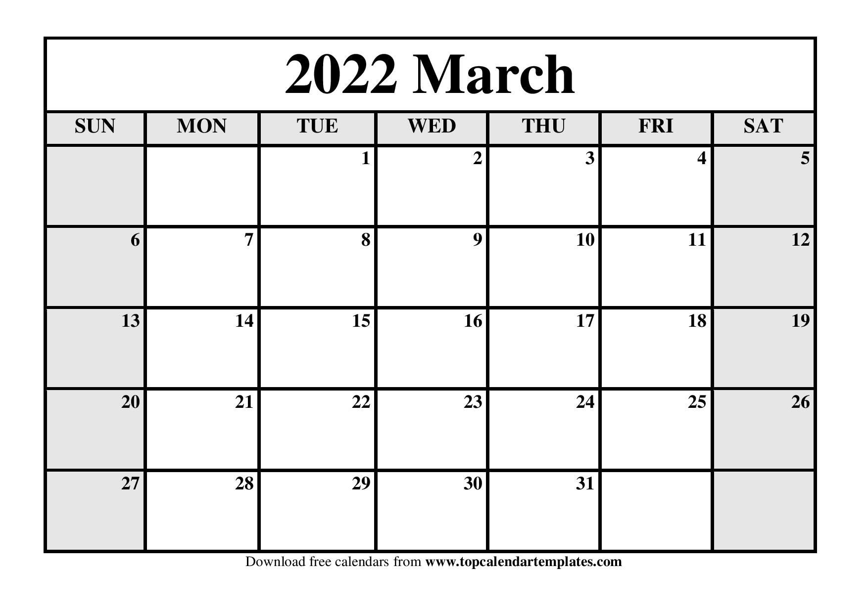March 2022 Calendar Pdf | Blank Calendar Printable