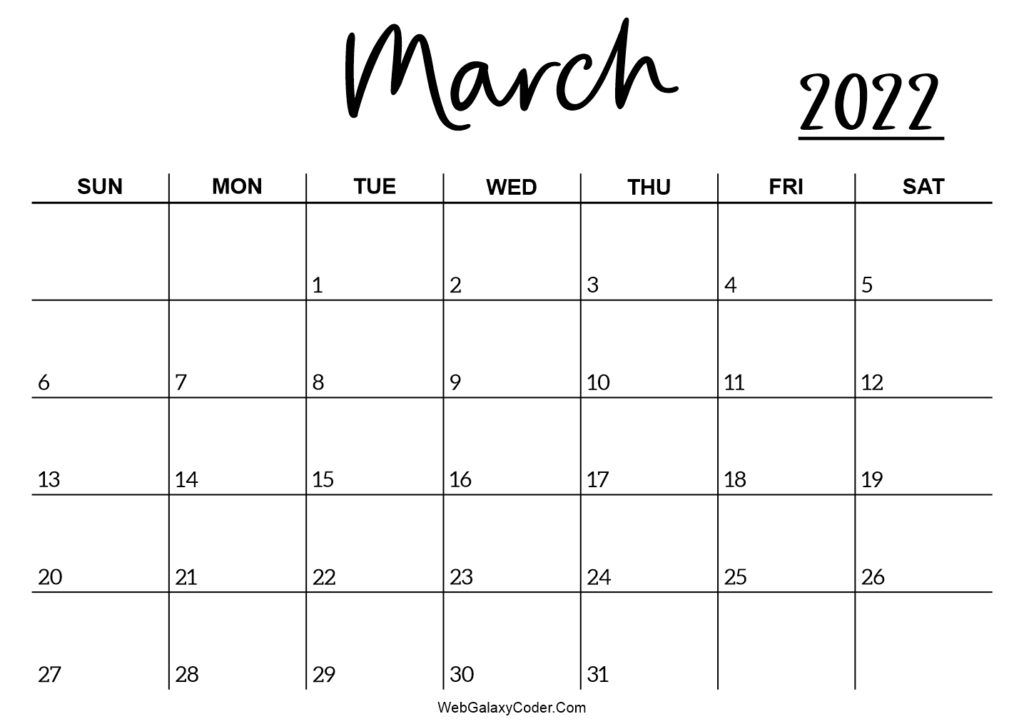 March 2022 Calendar - Printable Format - Print Now