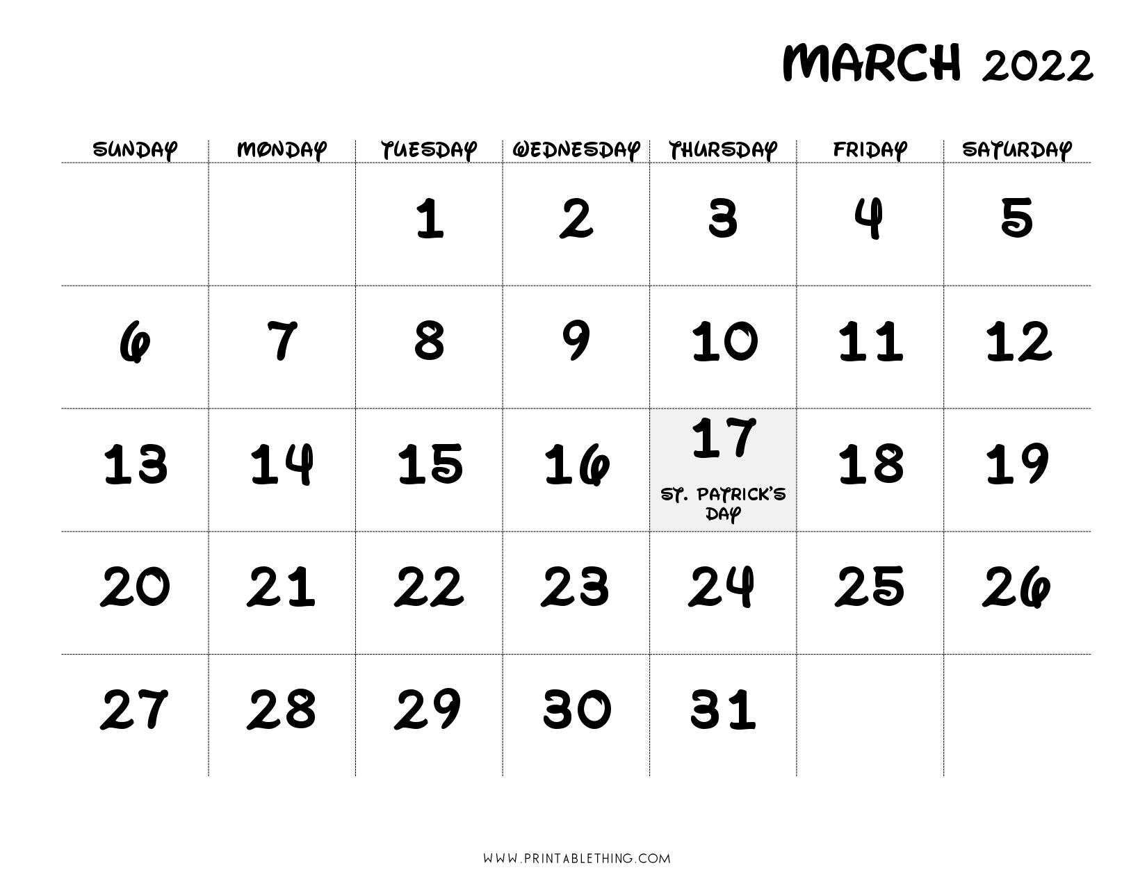 Effective Blank March 2022 Calendar Printable