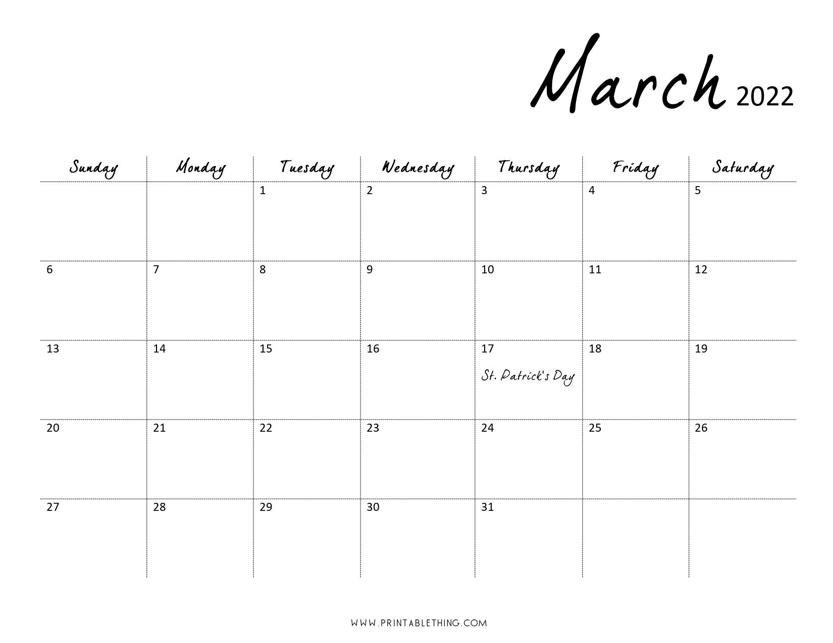 March 2022 Calendar Printable, Pdf, Us Holidays, Blank