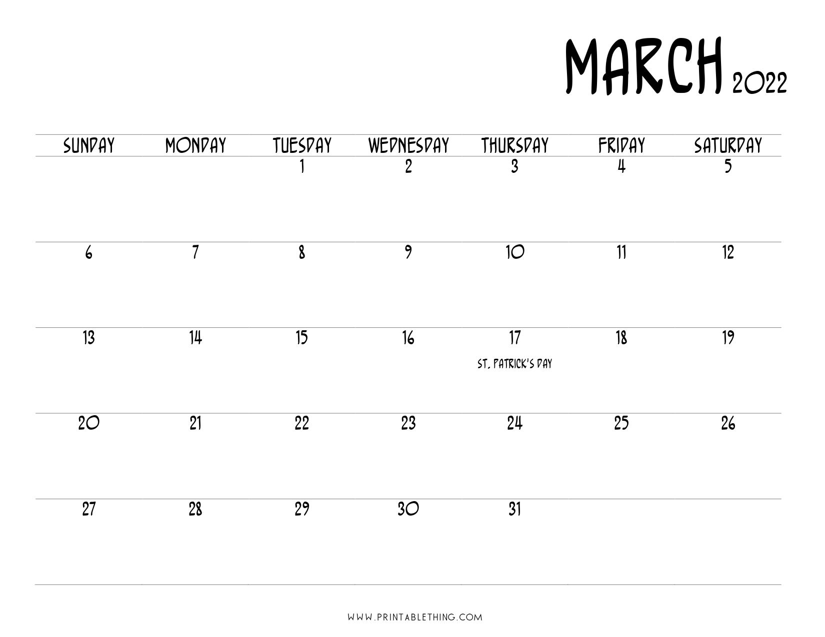 March 2022 Calendar Printable, Pdf, Us Holidays, Blank