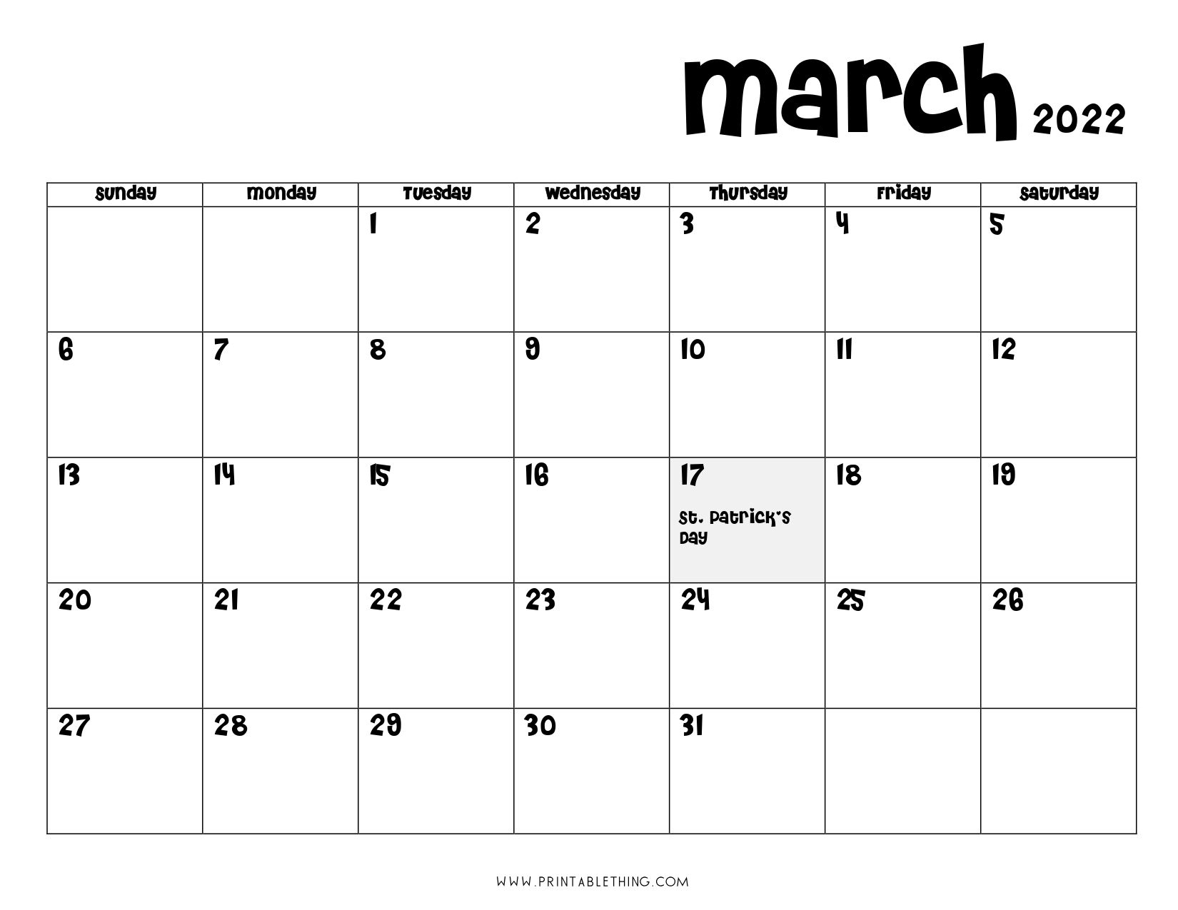 March 2022 Calendar Printable, Pdf, Us Holidays, Blank