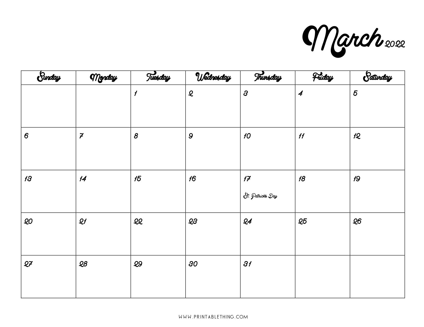 March 2022 Calendar Printable, Pdf, Us Holidays, Blank