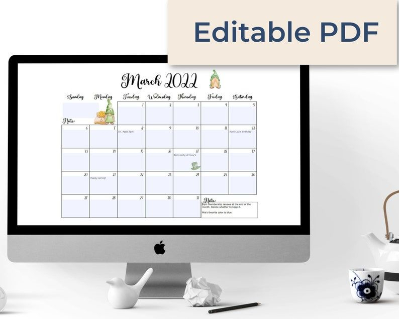 March 2022 Editable And Printable Calendar With Green