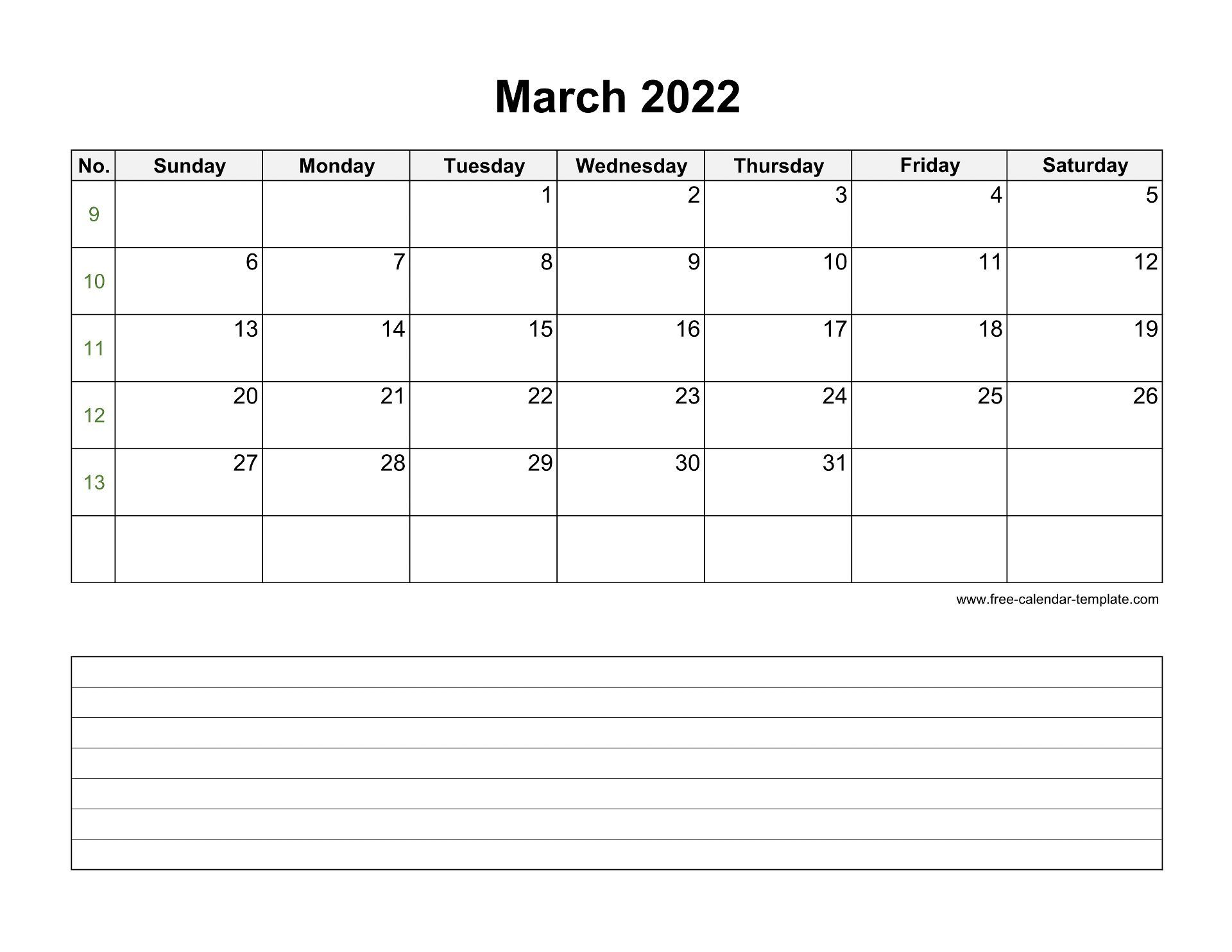 March 2022 Free Calendar Tempplate | Free-Calendar