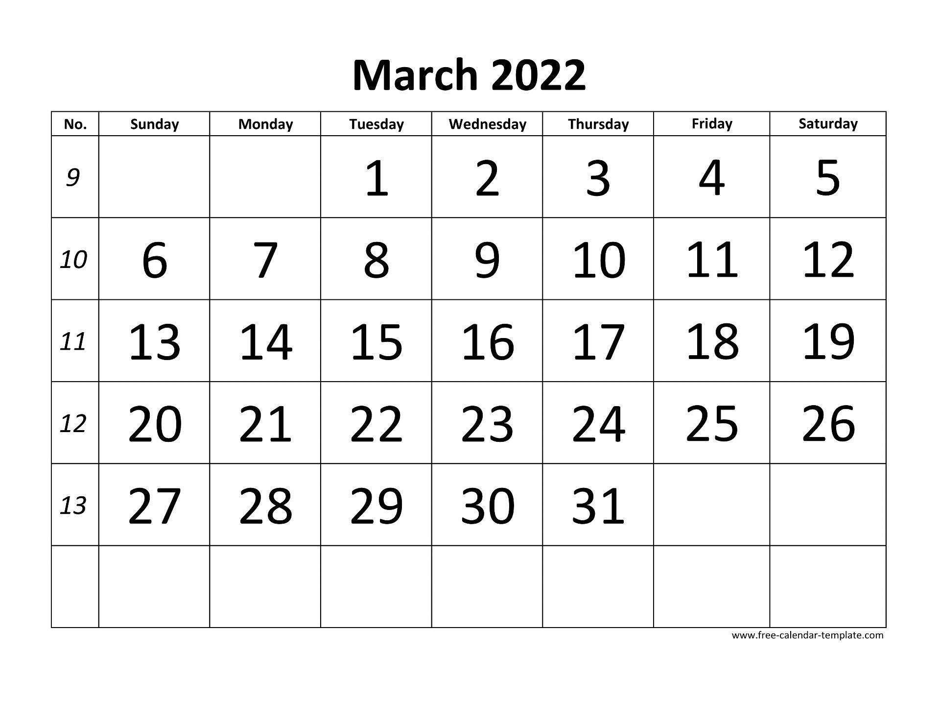 March 2022 Free Calendar Tempplate | Free-Calendar