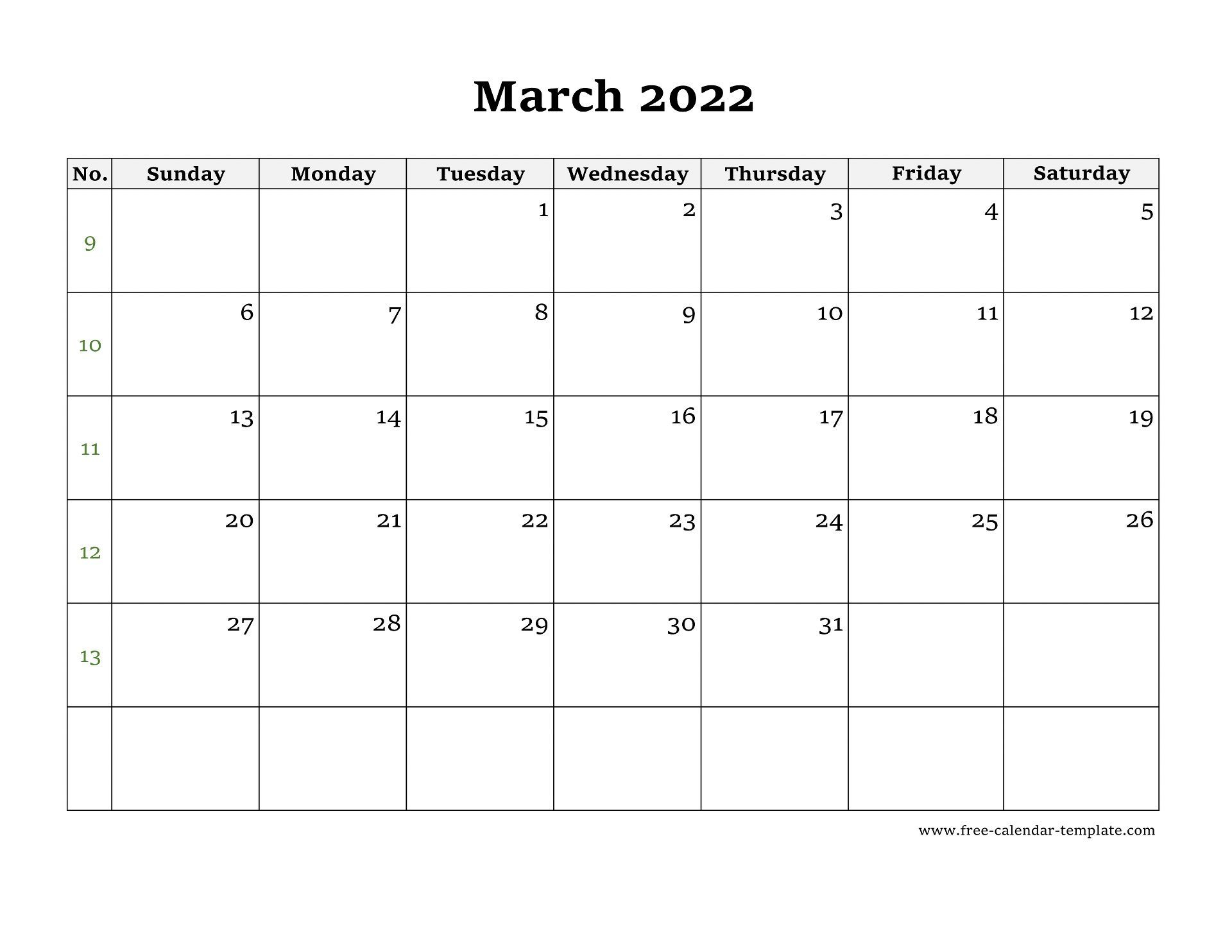 March 2022 Free Calendar Tempplate | Free-Calendar