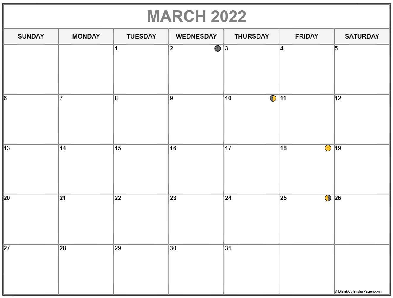 March 2022 Lunar Calendar | Moon Phase Calendar