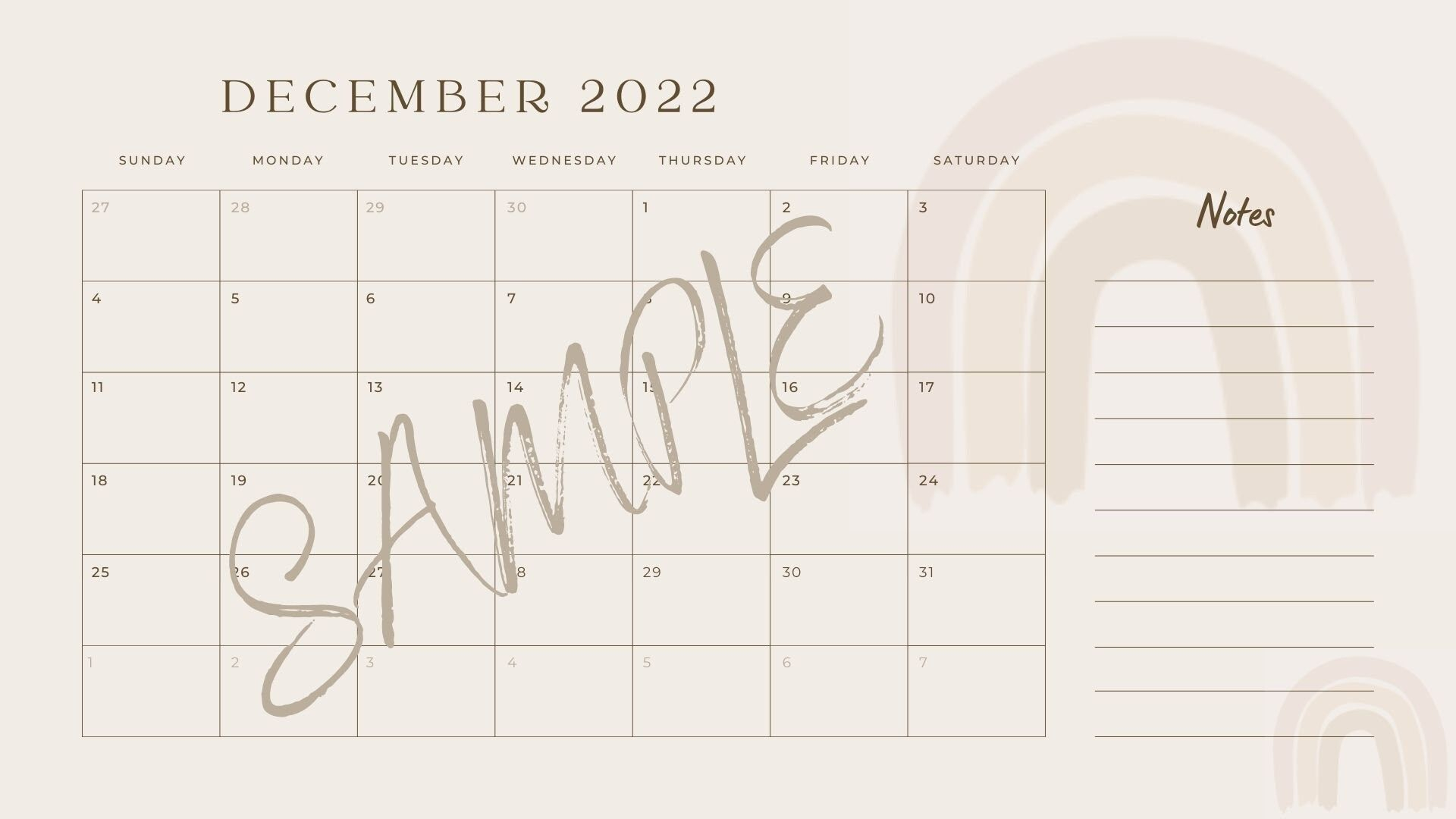 March 2022 Rainbow Beige Clean And Minimalist Printable