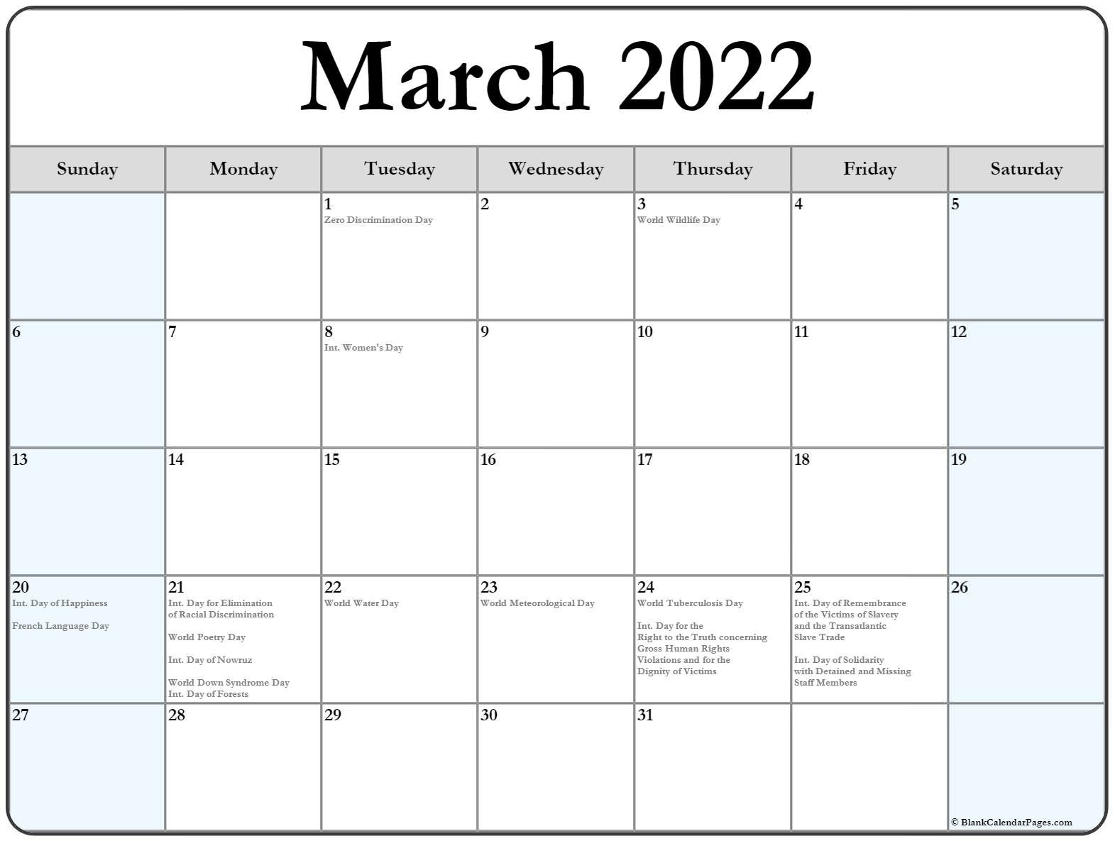 March And April 2022 Calendar With Holidays - Latest News