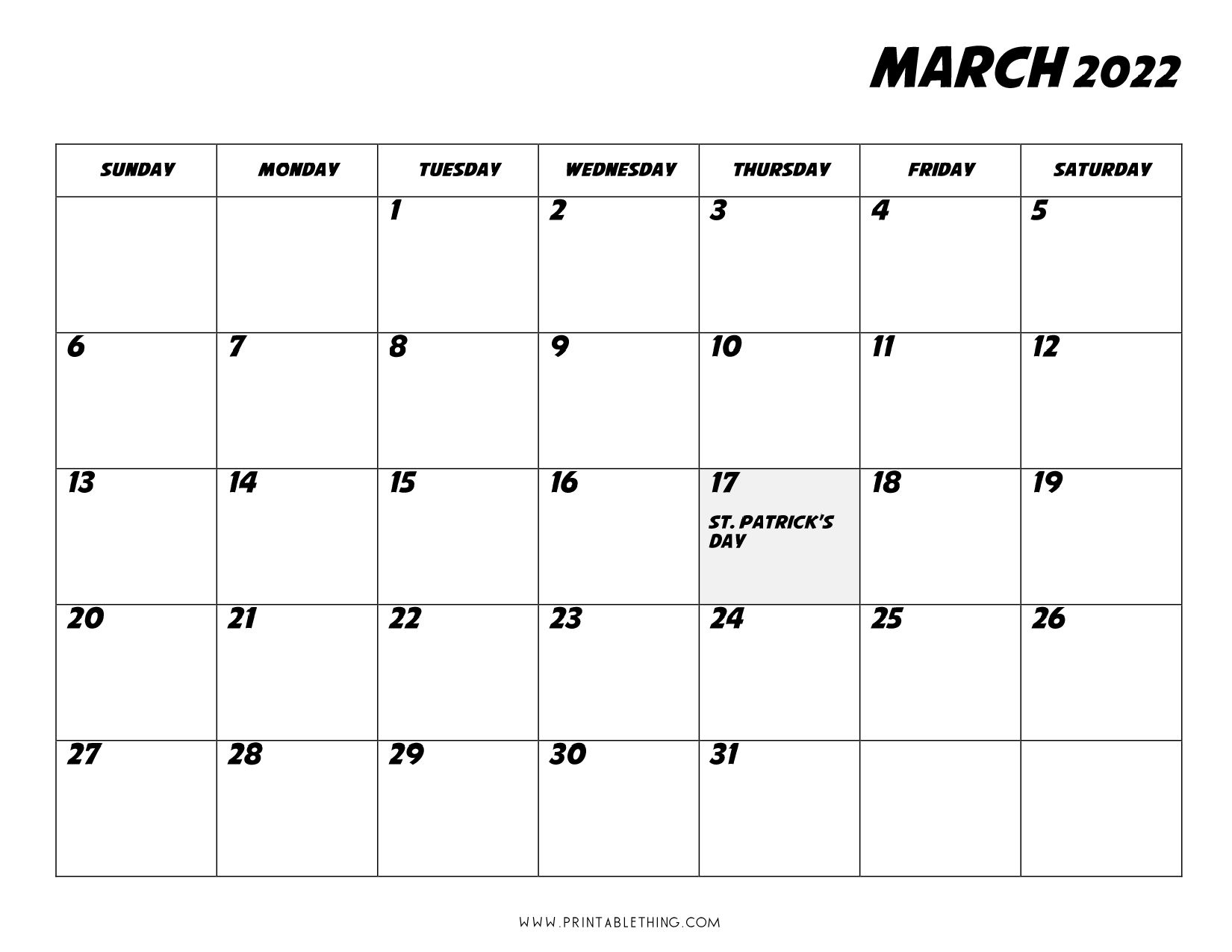 March Calendar 2022 Editable Printable | 2022 Printable
