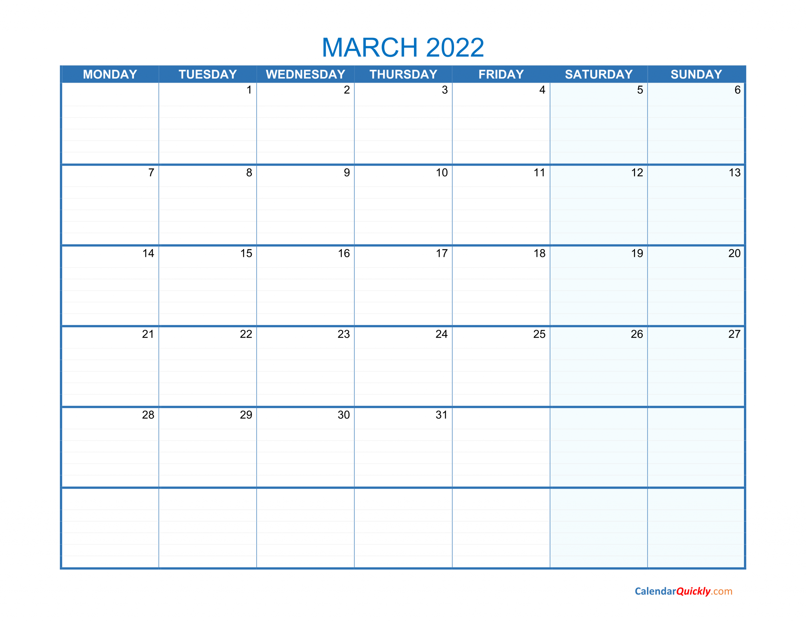 Create Your March 2022 Calendar Month