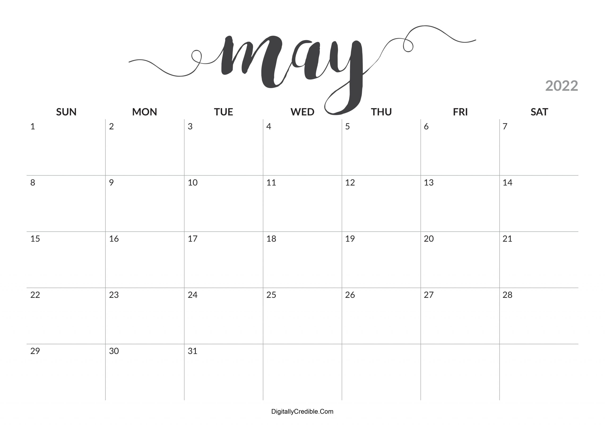 May 2022 Calendar Printable - Desk &amp; Wall