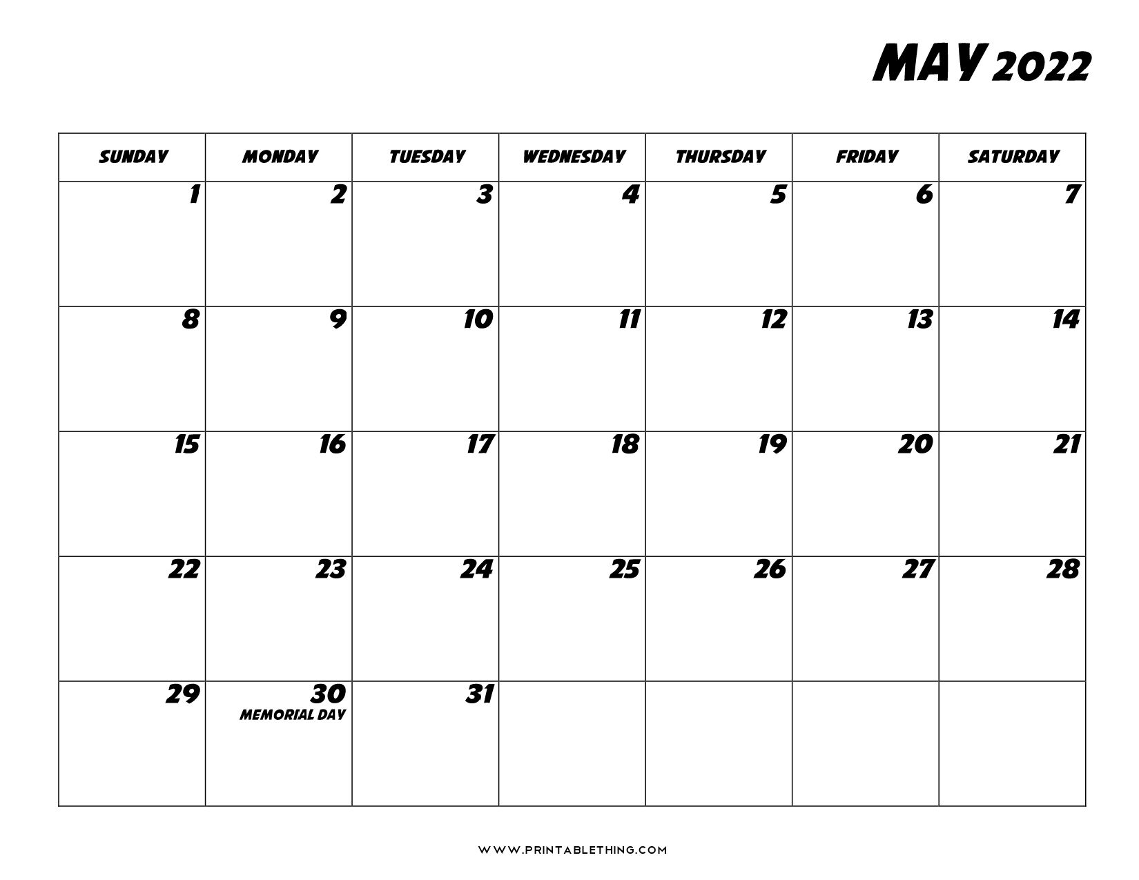 May 2022 Calendar | Printable, Pdf, Us Holidays, 2022