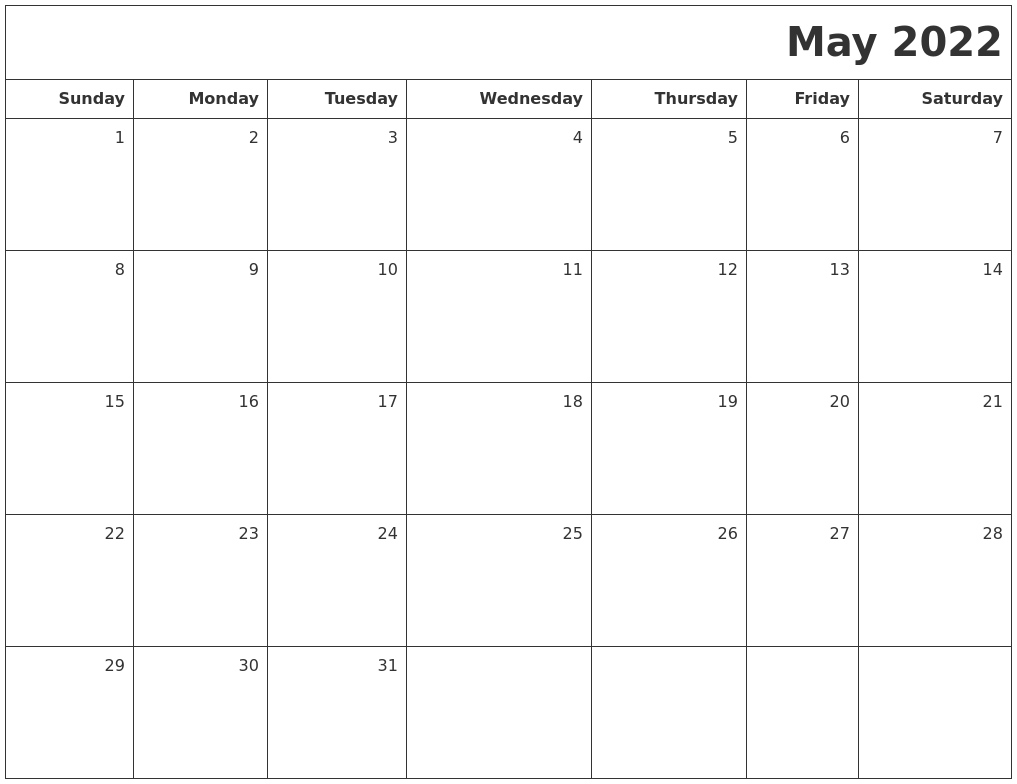 May 2022 Printable Blank Calendar