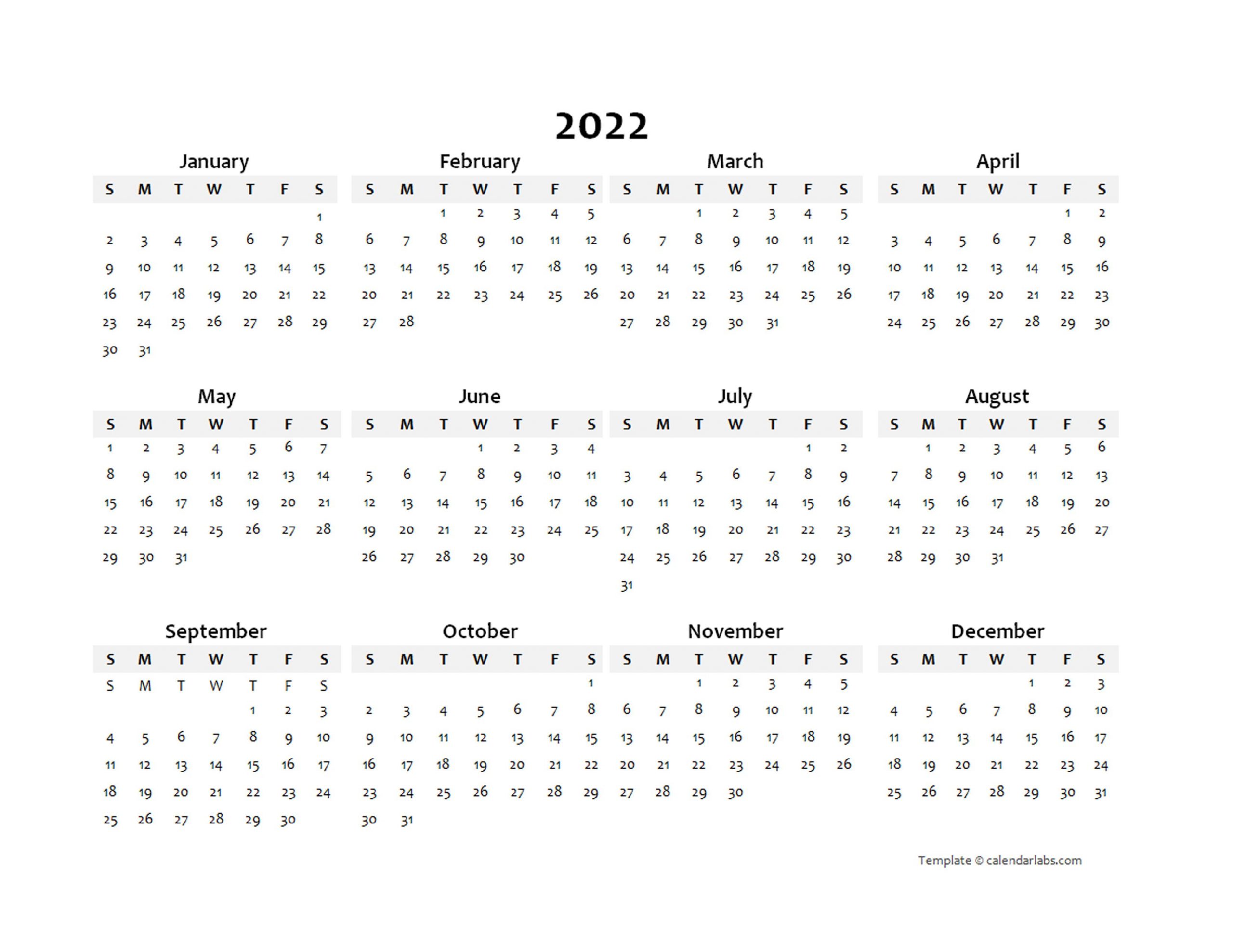 Microsoft Word Printable Calendar 2022 | Free Letter Templates