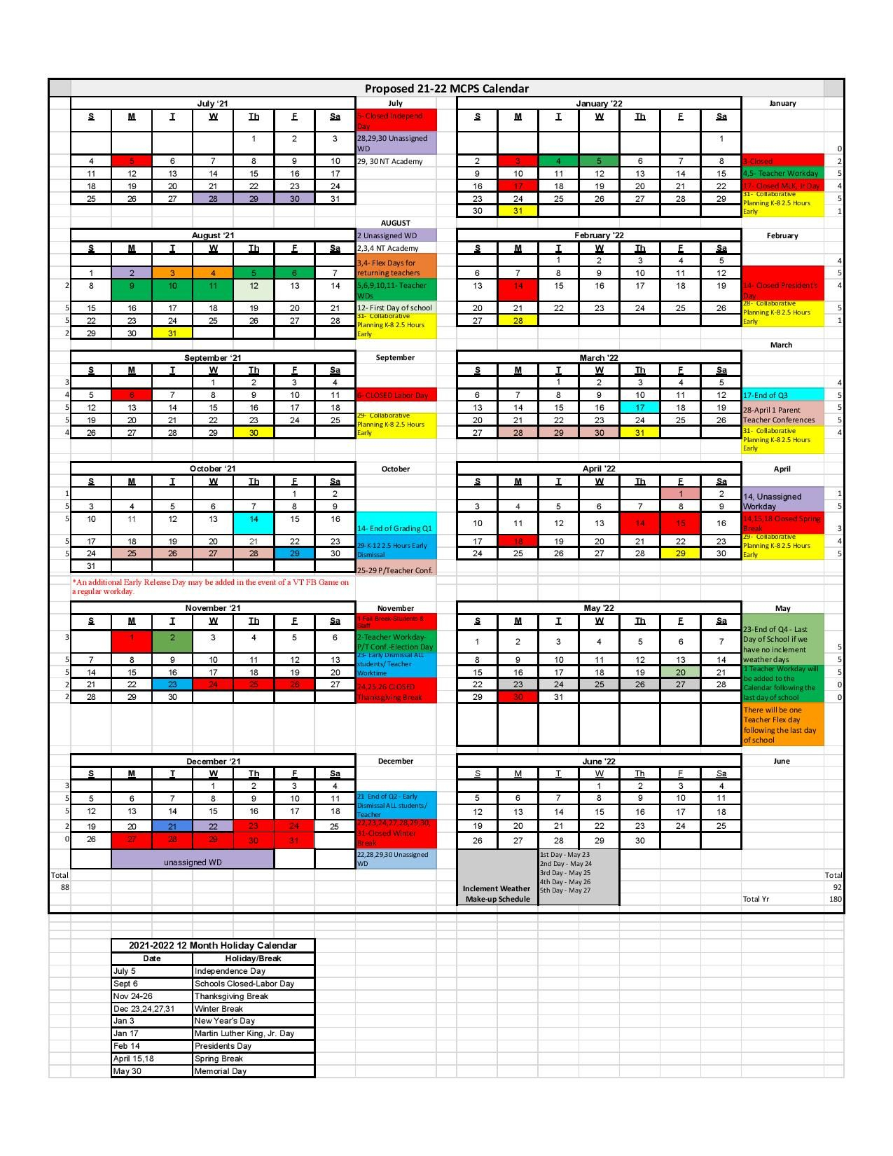 Montgomery County Schools Calendar 2021-2022 In Pdf