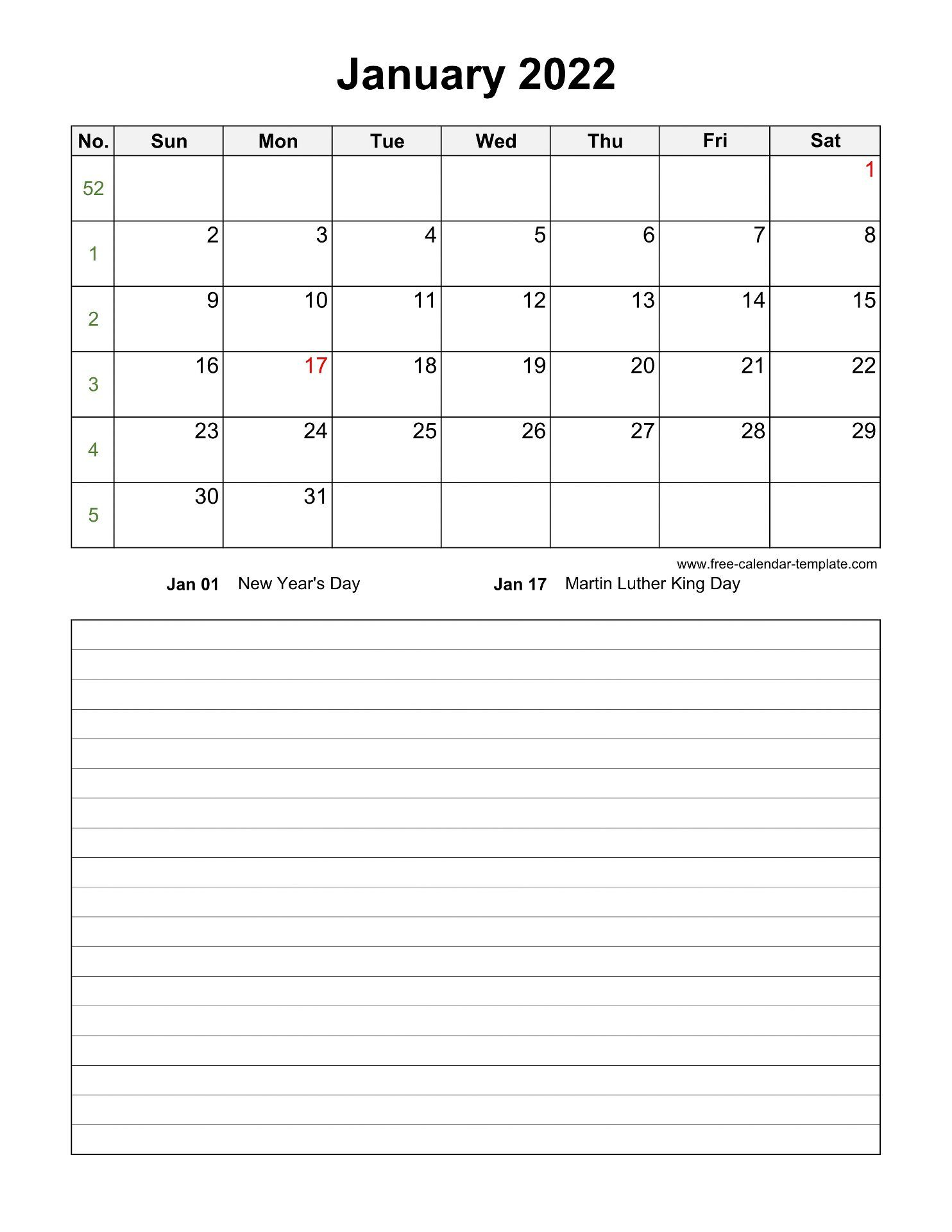Monthly 2022 Printable Calendar One Page : 2022 Blank