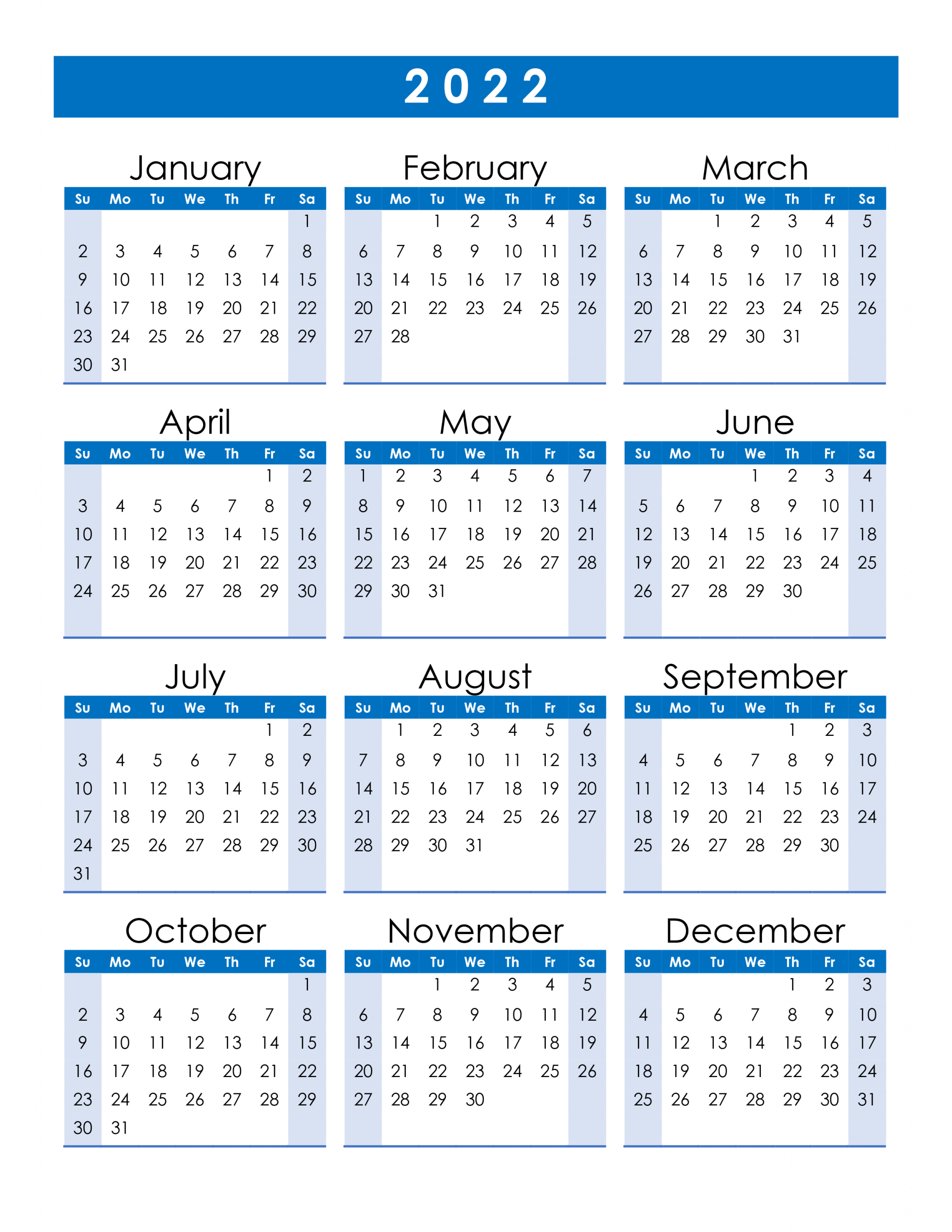 Monthly Calendar 2022 Pdf