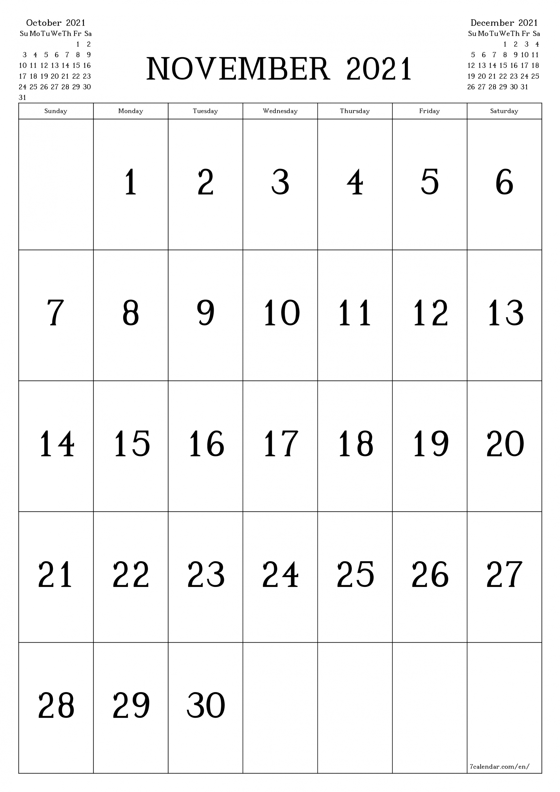 Monthly Calendar Template November 2022 | October 2022