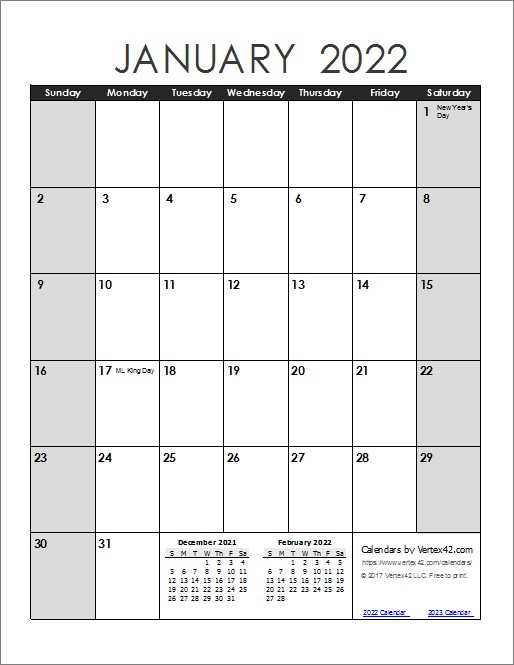 Monthly Printable Calendar 2022 | Free Printable Calendar