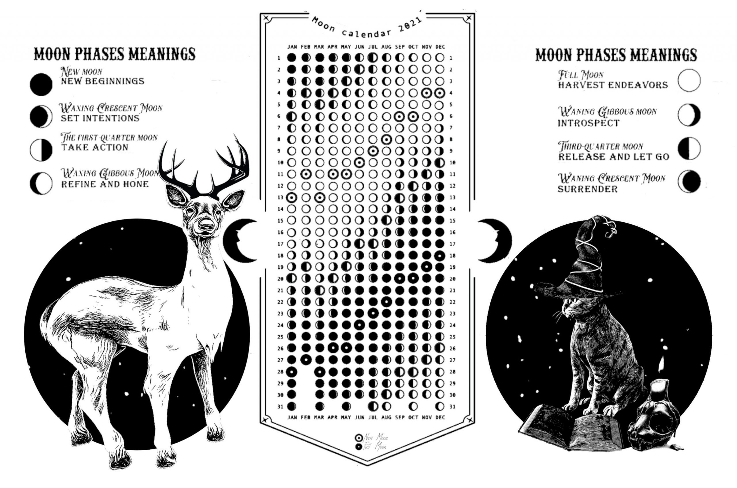 Moon Phases Calendar 2021 Northern Hemisphere A3 Size | Etsy