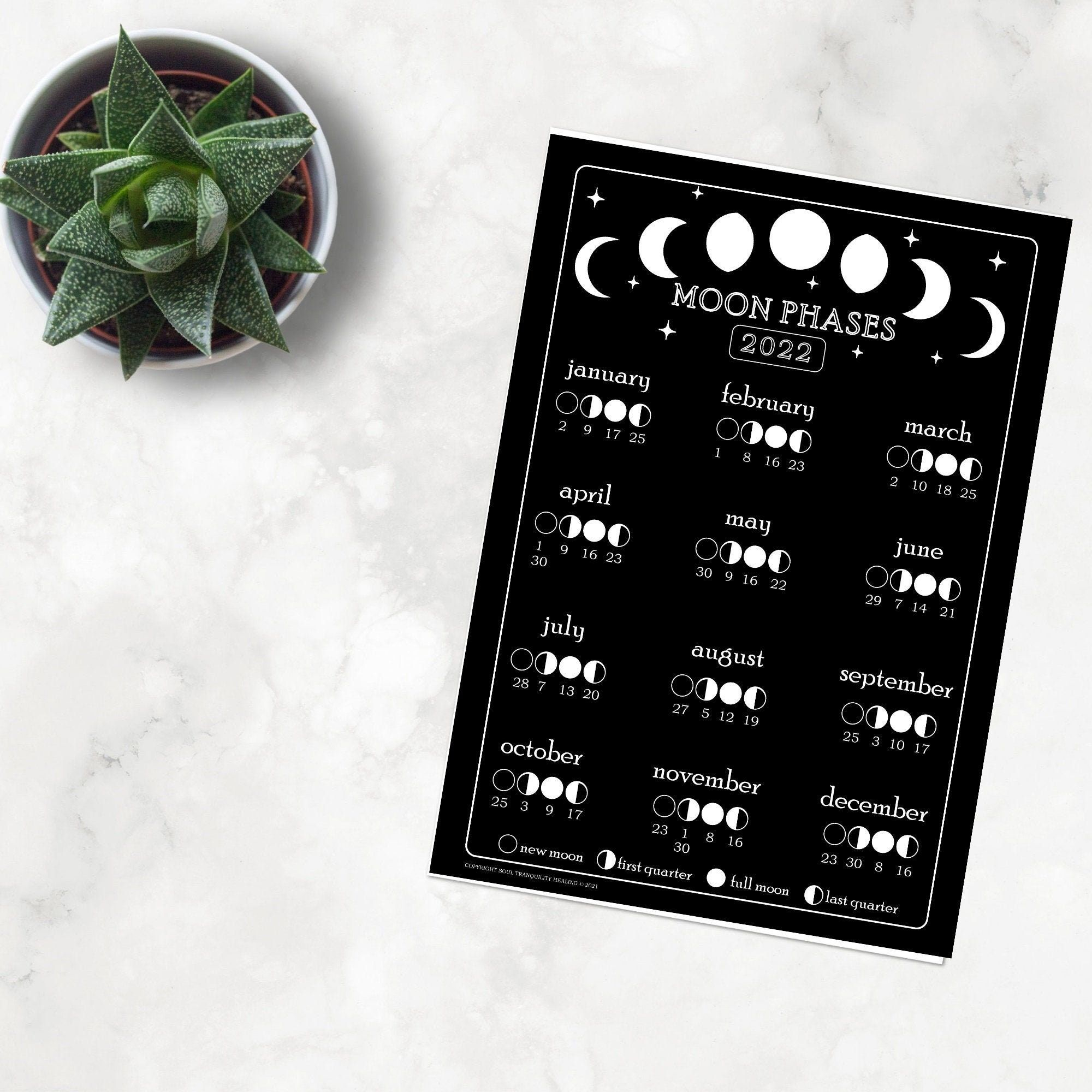 Moon Phases Calendar Poster 2022 Au &amp; Utc Time Zones Moon