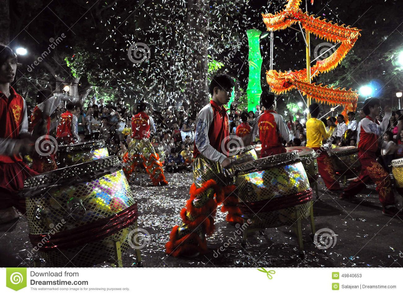 Musicians Playing On Drums During The Tet Lunar New Year