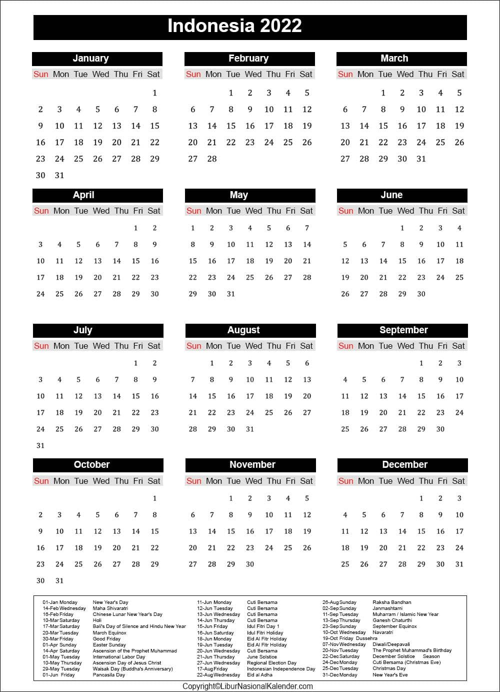 National Holiday Indonesia 2022 | Example Calendar Printable