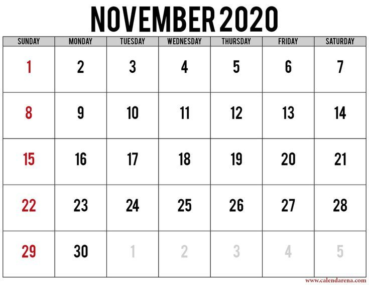 November 2020 Calendar Template | November Calendar