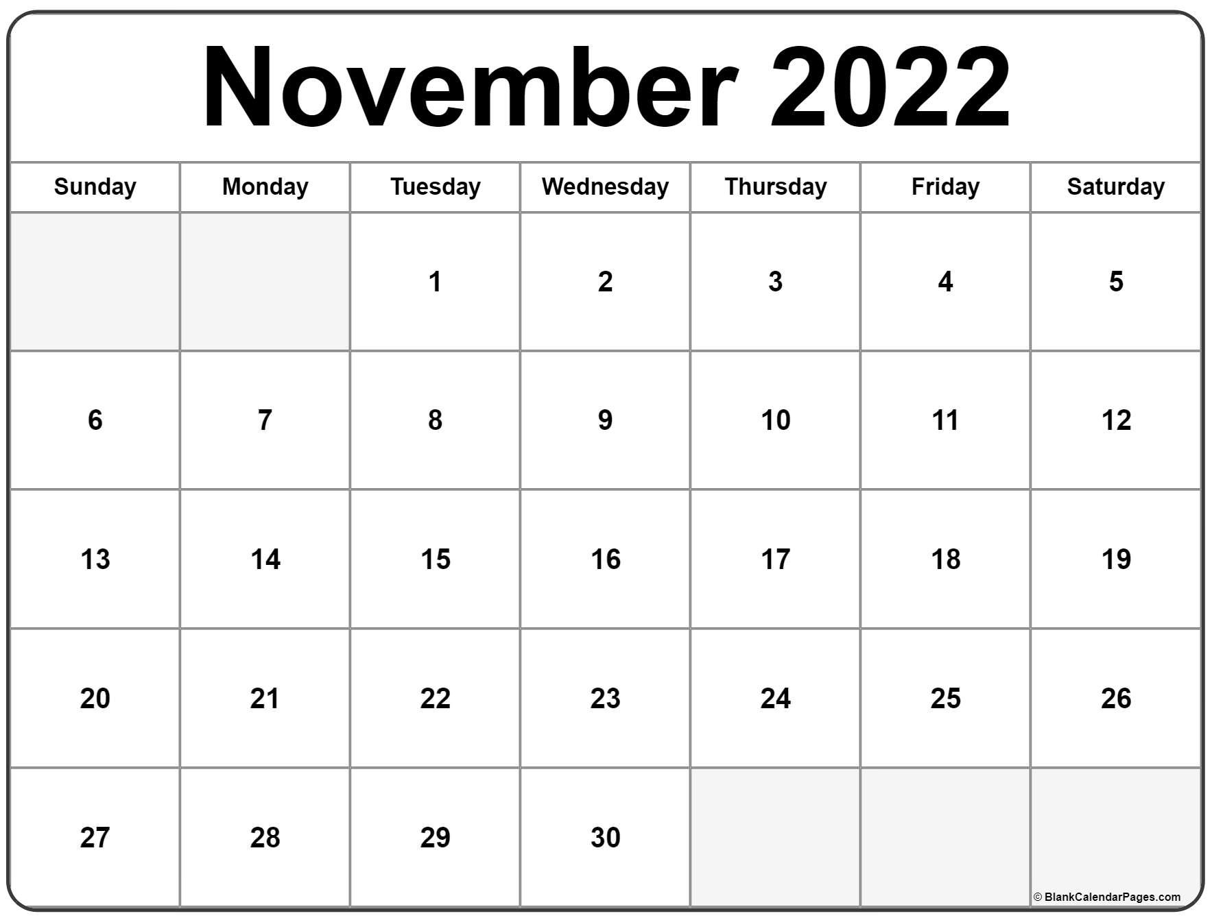 November 2022 Calendar | Free Printable Calendar Templates