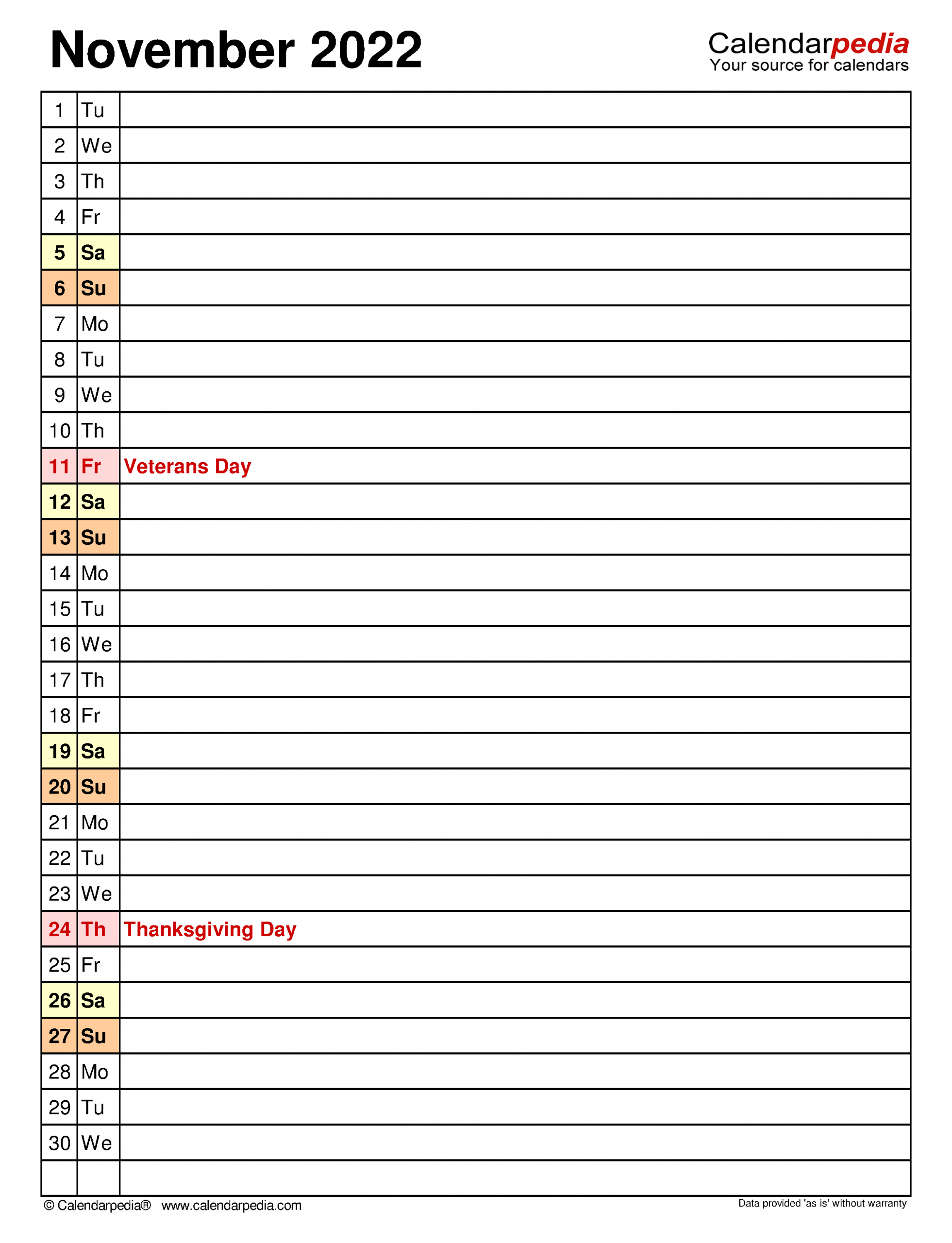 November 2022 Calendar | Templates For Word, Excel And Pdf