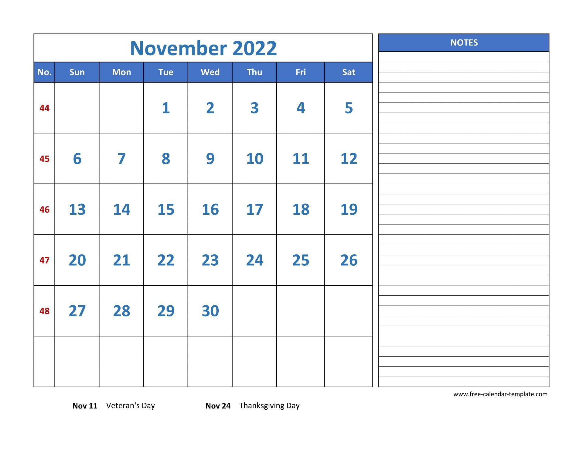 November 2022 Free Calendar Tempplate | Free-Calendar