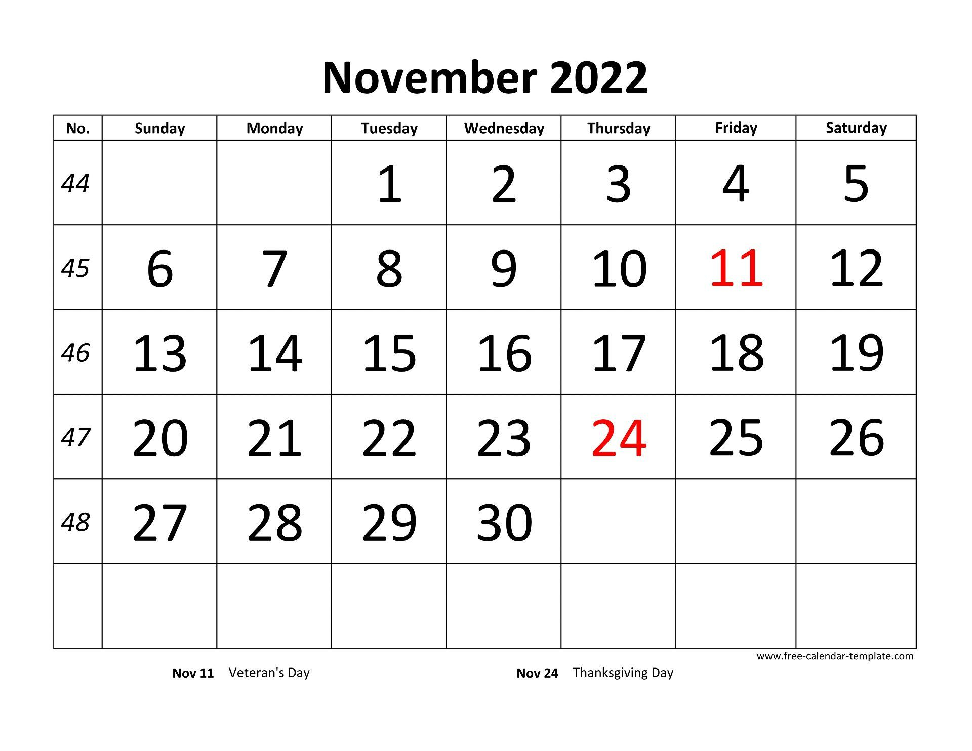 November 2022 Free Calendar Tempplate | Free-Calendar