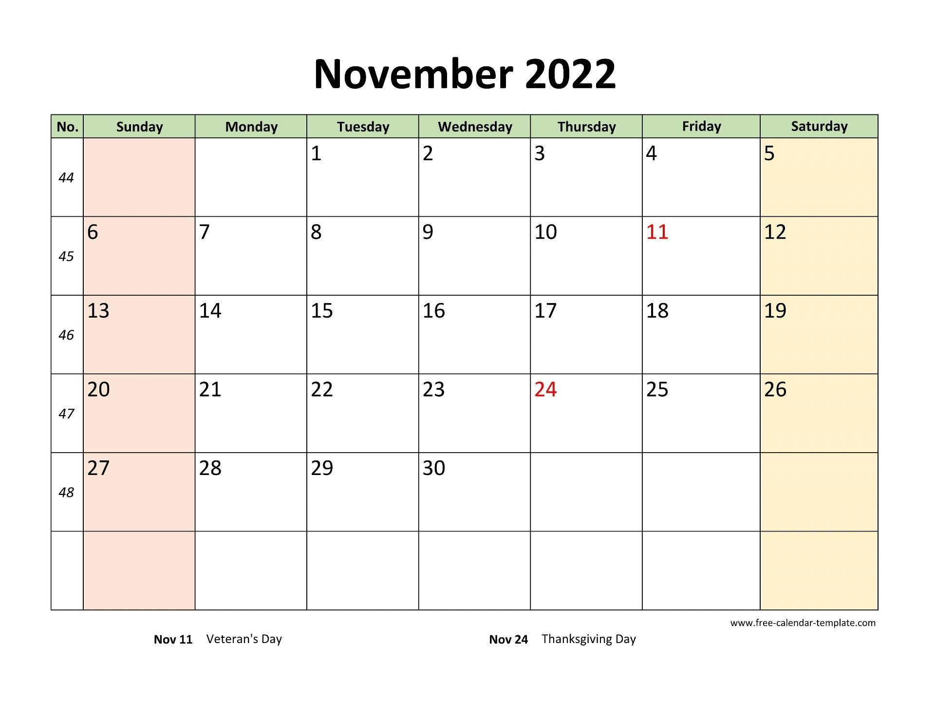 November 2022 Free Calendar Tempplate | Free-Calendar