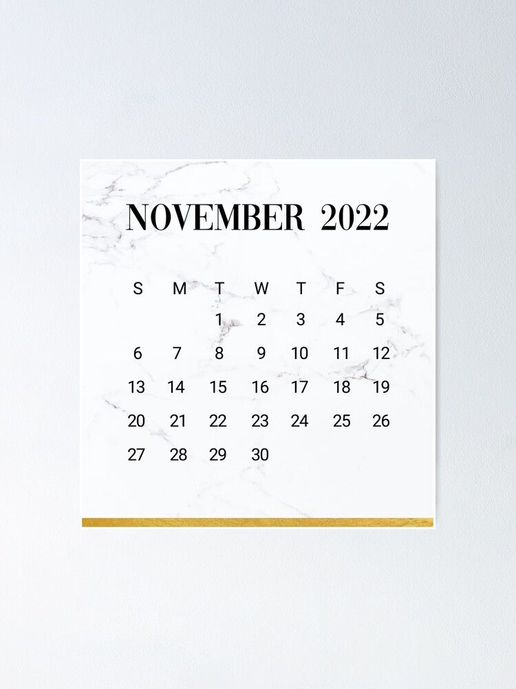 &quot;November 2022 Marble Calendar&quot; Poster By Annija-Gr