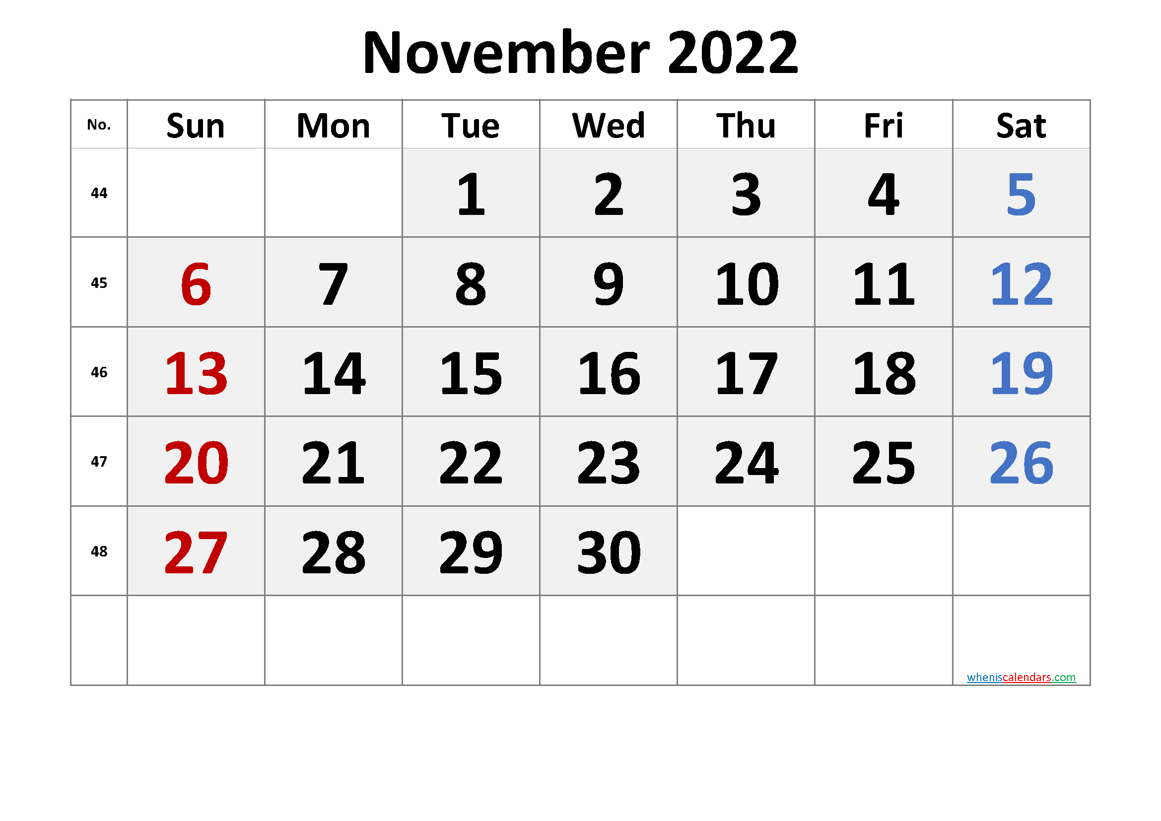 November 2022 Printable Calendar With Week Numbers [Free