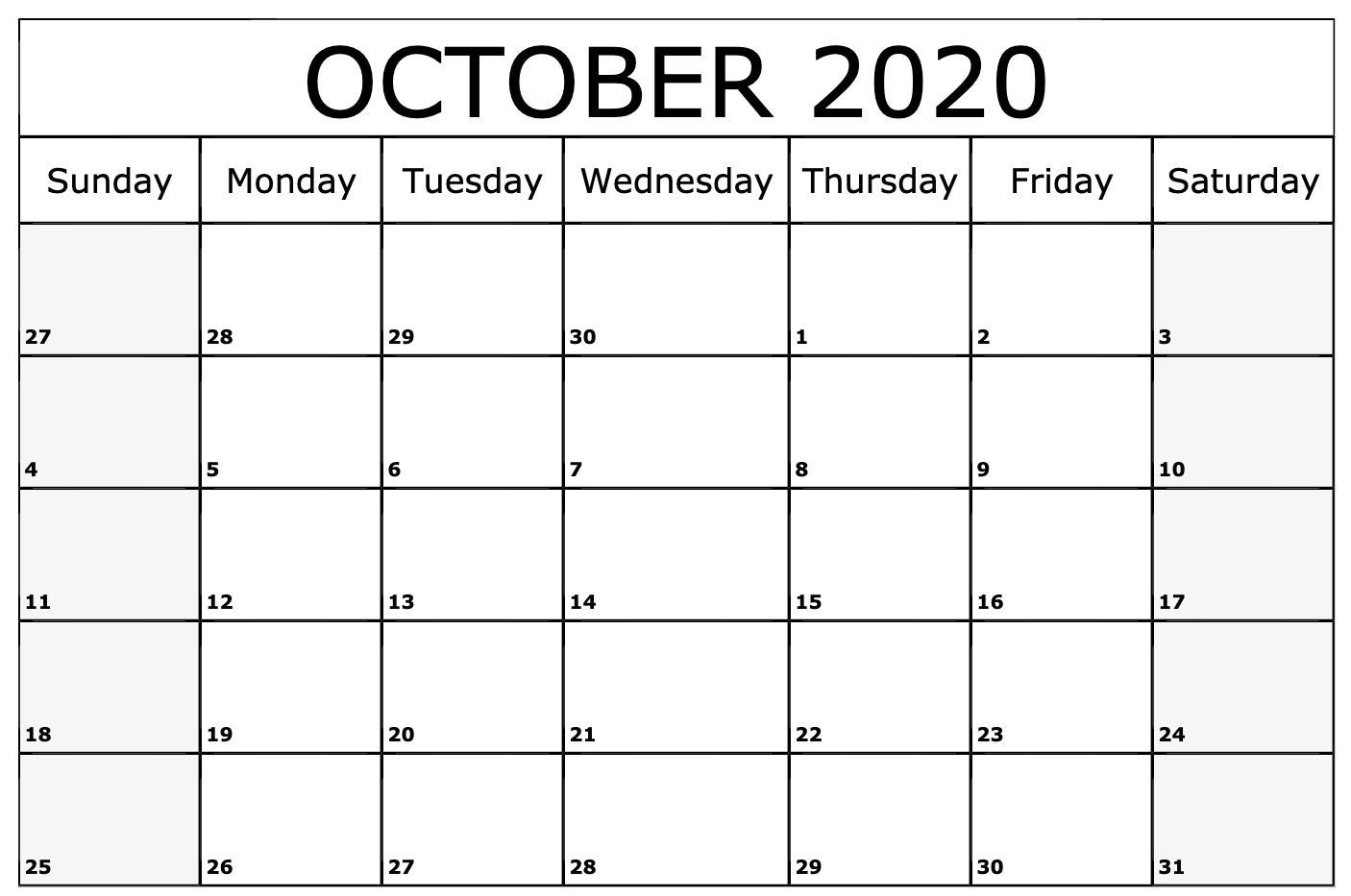 October 2020 Calendar Printable Template | July Calendar