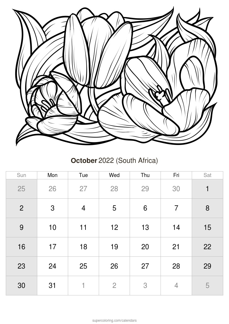 October 2022 Calendar - South Africa