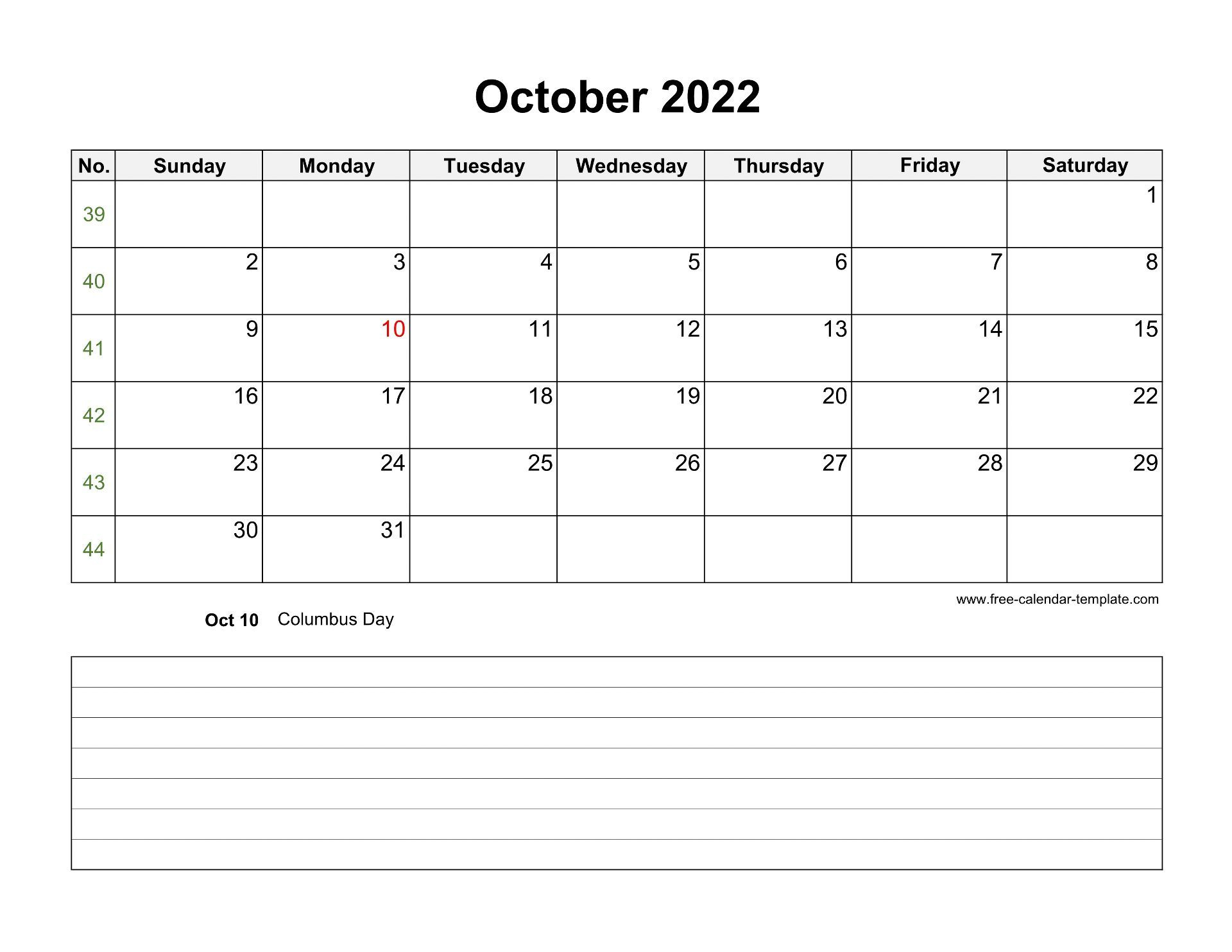 October 2022 Free Calendar Tempplate | Free-Calendar