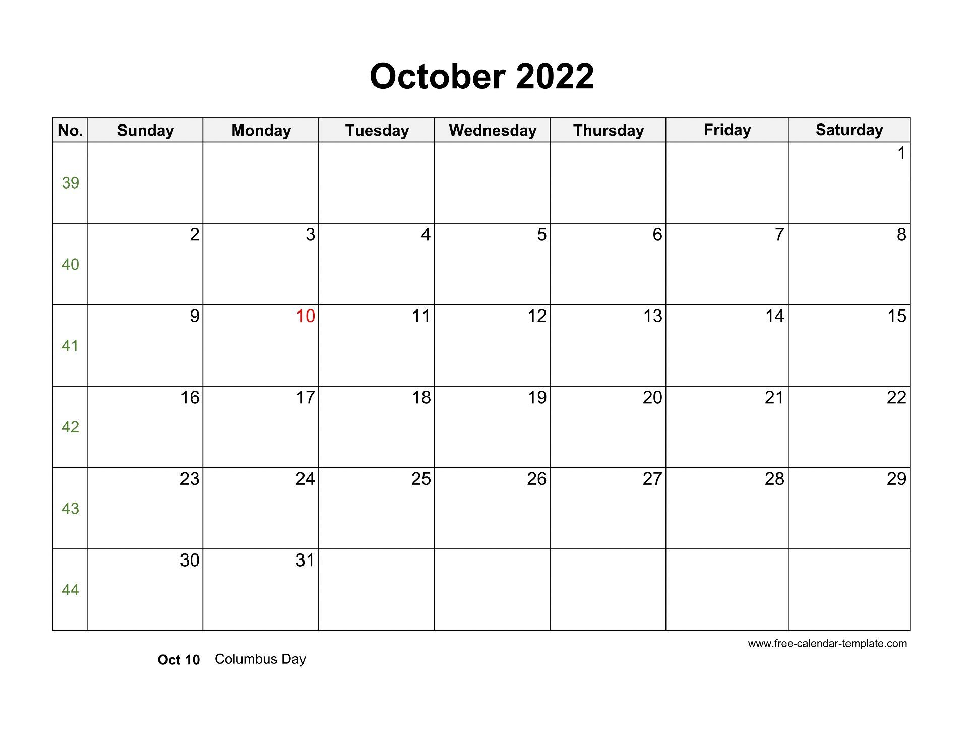 October 2022 Free Calendar Tempplate | Free-Calendar