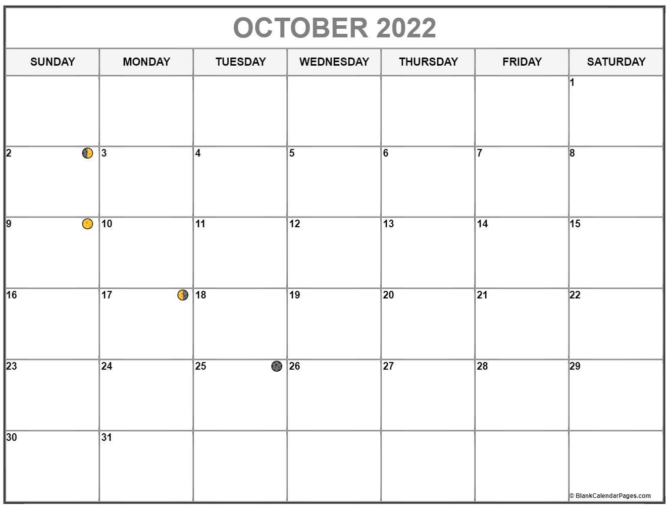 October 2022 Lunar Calendar | Moon Phase Calendar