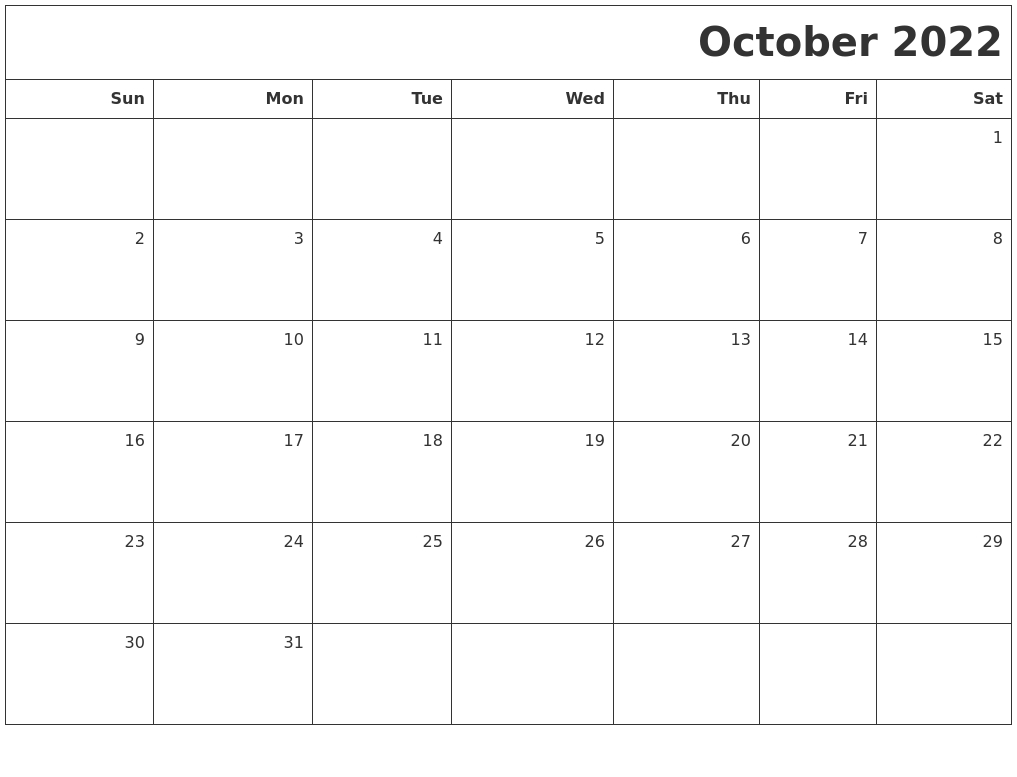 October 2022 Printable Blank Calendar