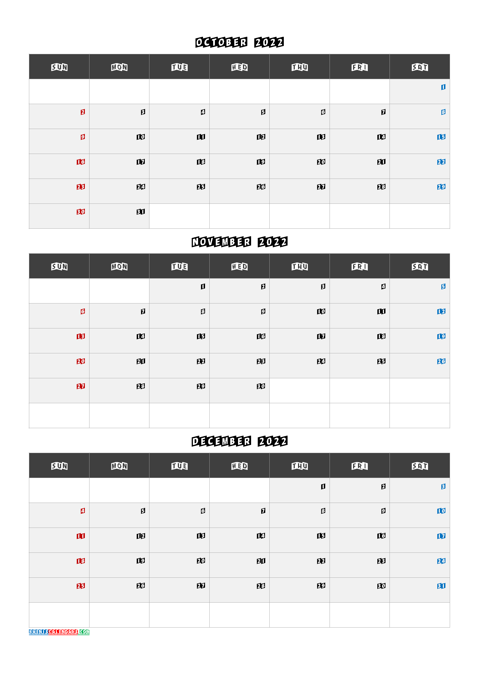 October November December 2022 Calendar Template [Q1-Q2-Q3-Q4]