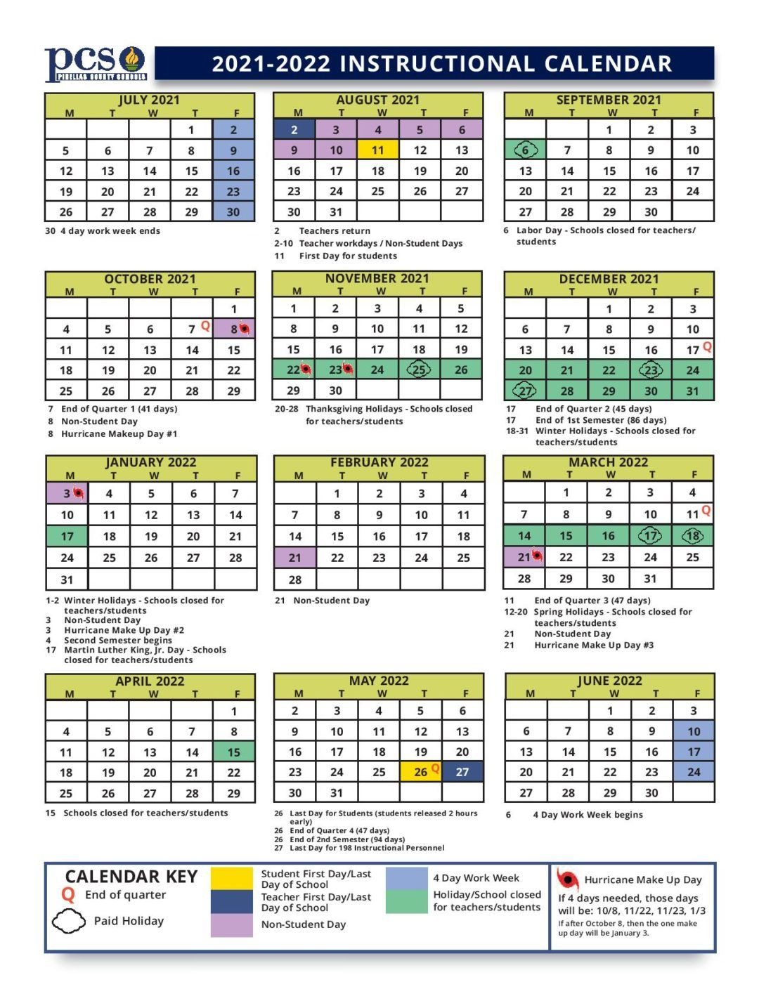 Pinellas County Schools Calendar 2021-2022 In Pdf Format
