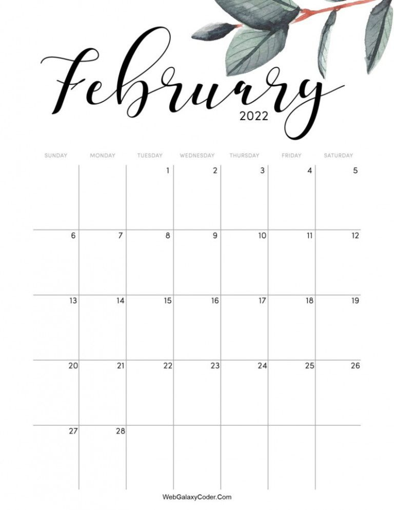 Pretty February 2022 Calendar Printable | Printable