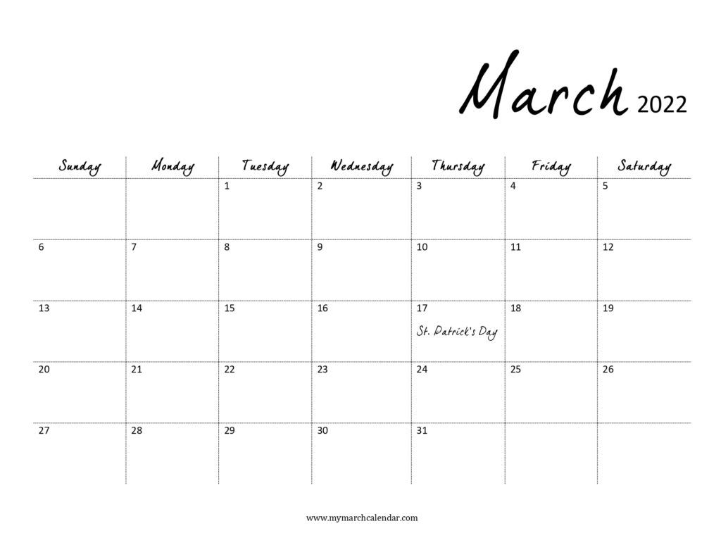 Pretty March 2022 Calendar Printable - 2023 Printable